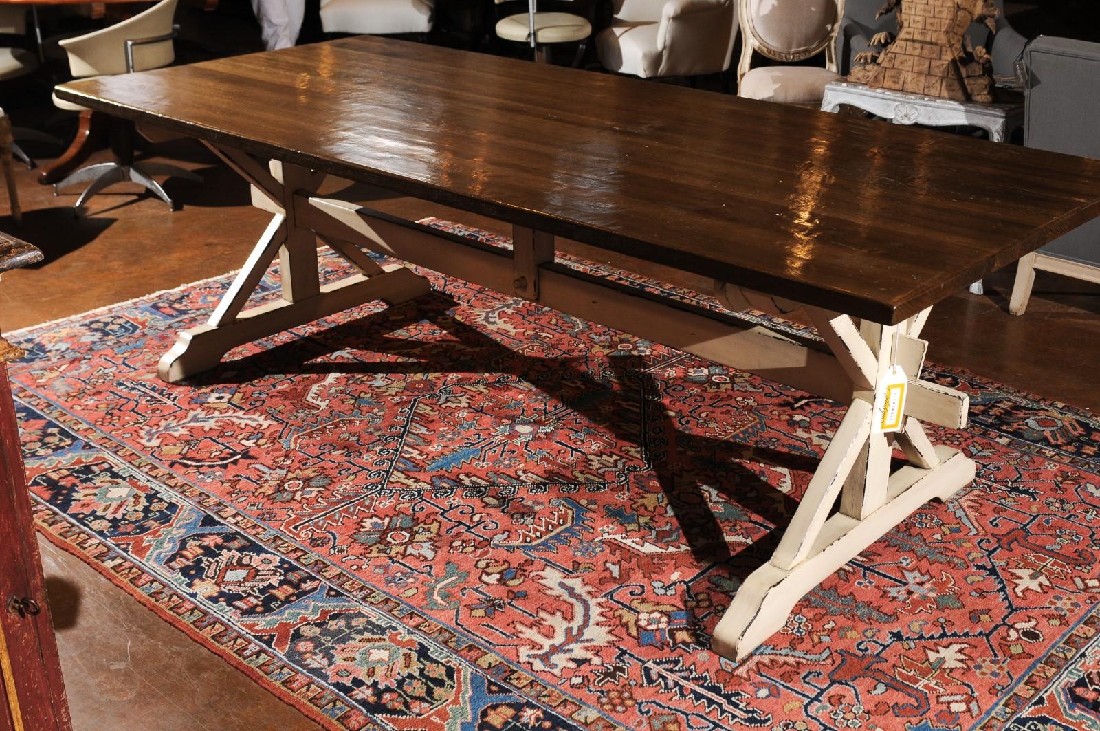 American Customizable Oak Dining Farm Table with Whitewashed Trestle Base, 2018 2
