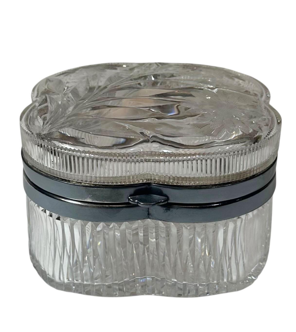 American Cut Crystal Box with Silver Plate Edge For Sale 6