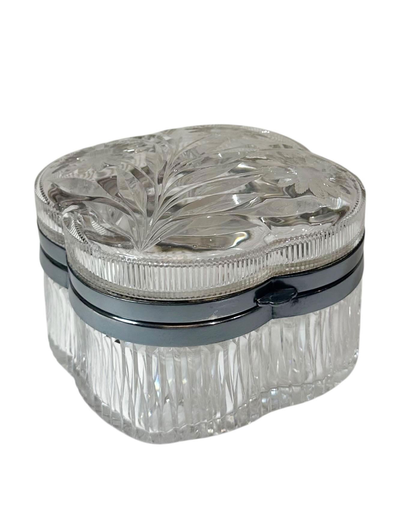 American Cut Crystal Box with Silver Plate Edge For Sale 7