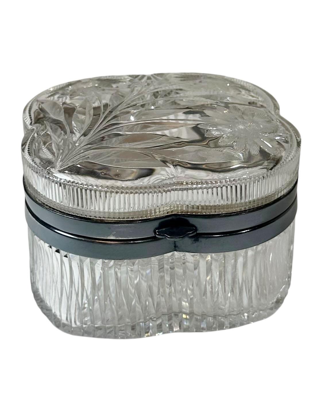 American Cut Crystal Box with Silver Plate Edge For Sale 8
