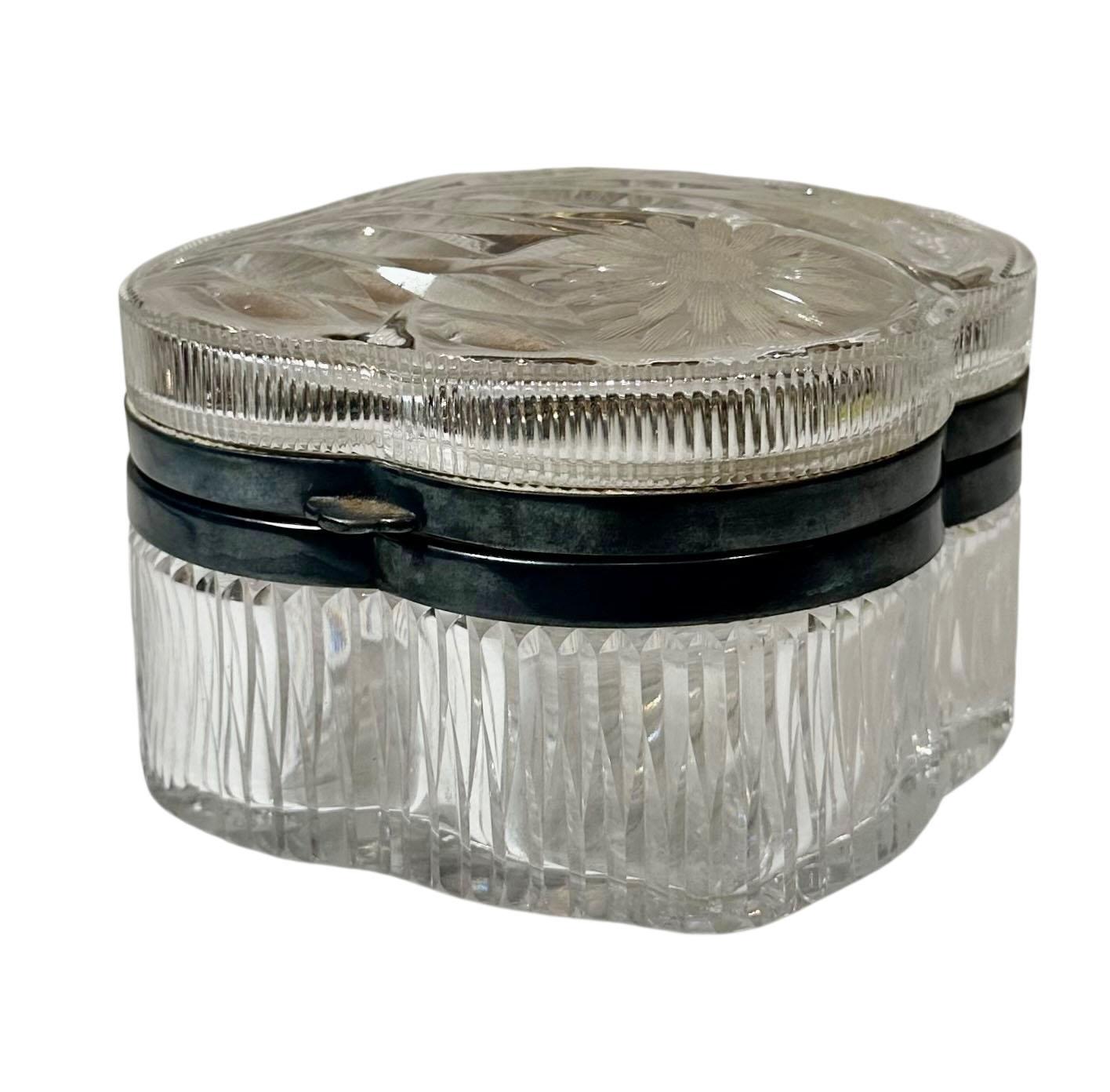 American Cut Crystal Box with Silver Plate Edge For Sale 9