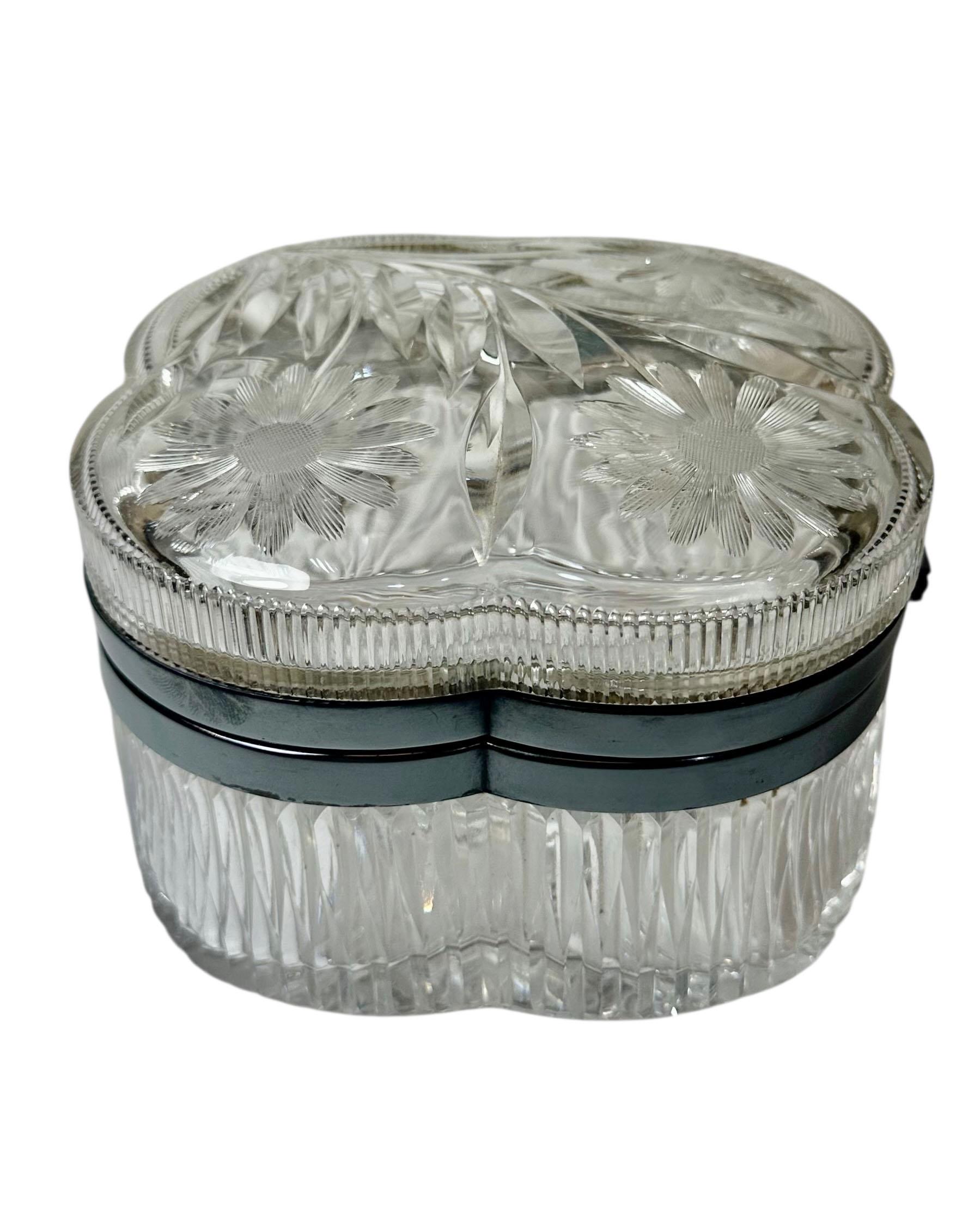 American Cut Crystal Box with Silver Plate Edge For Sale 10