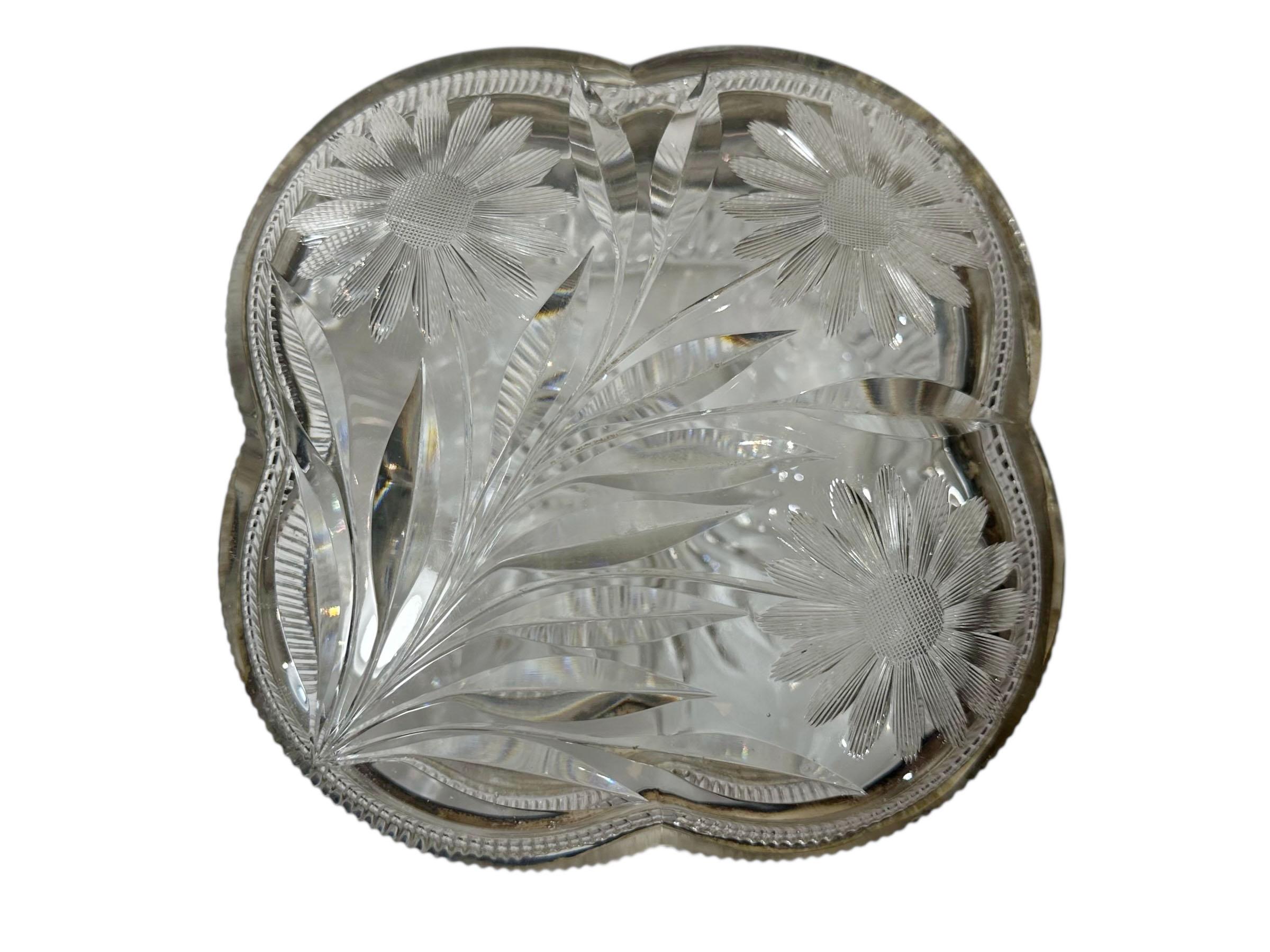 American Cut Crystal Box with Silver Plate Edge In Good Condition For Sale In Tampa, FL
