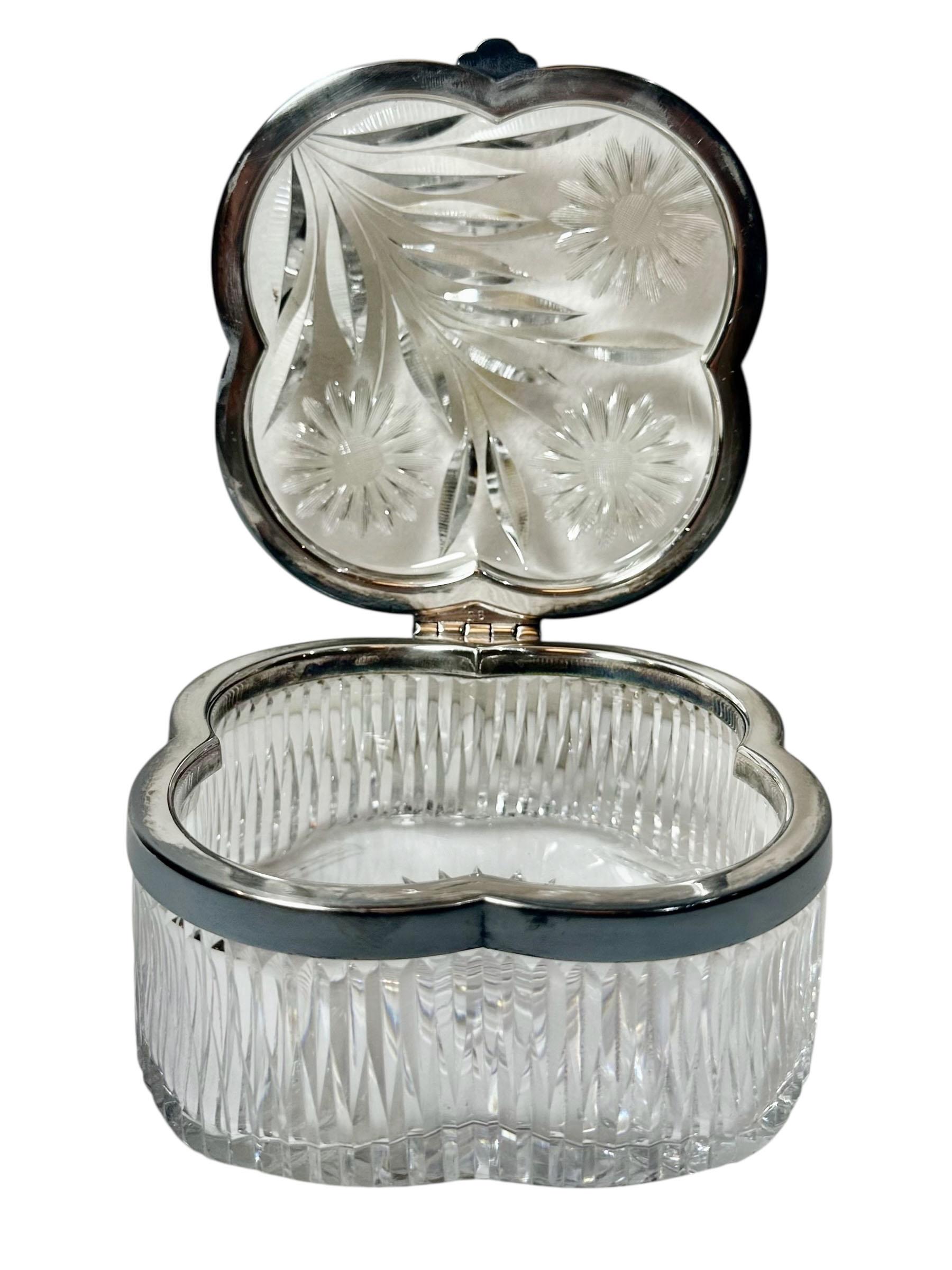 American Cut Crystal Box with Silver Plate Edge For Sale 2