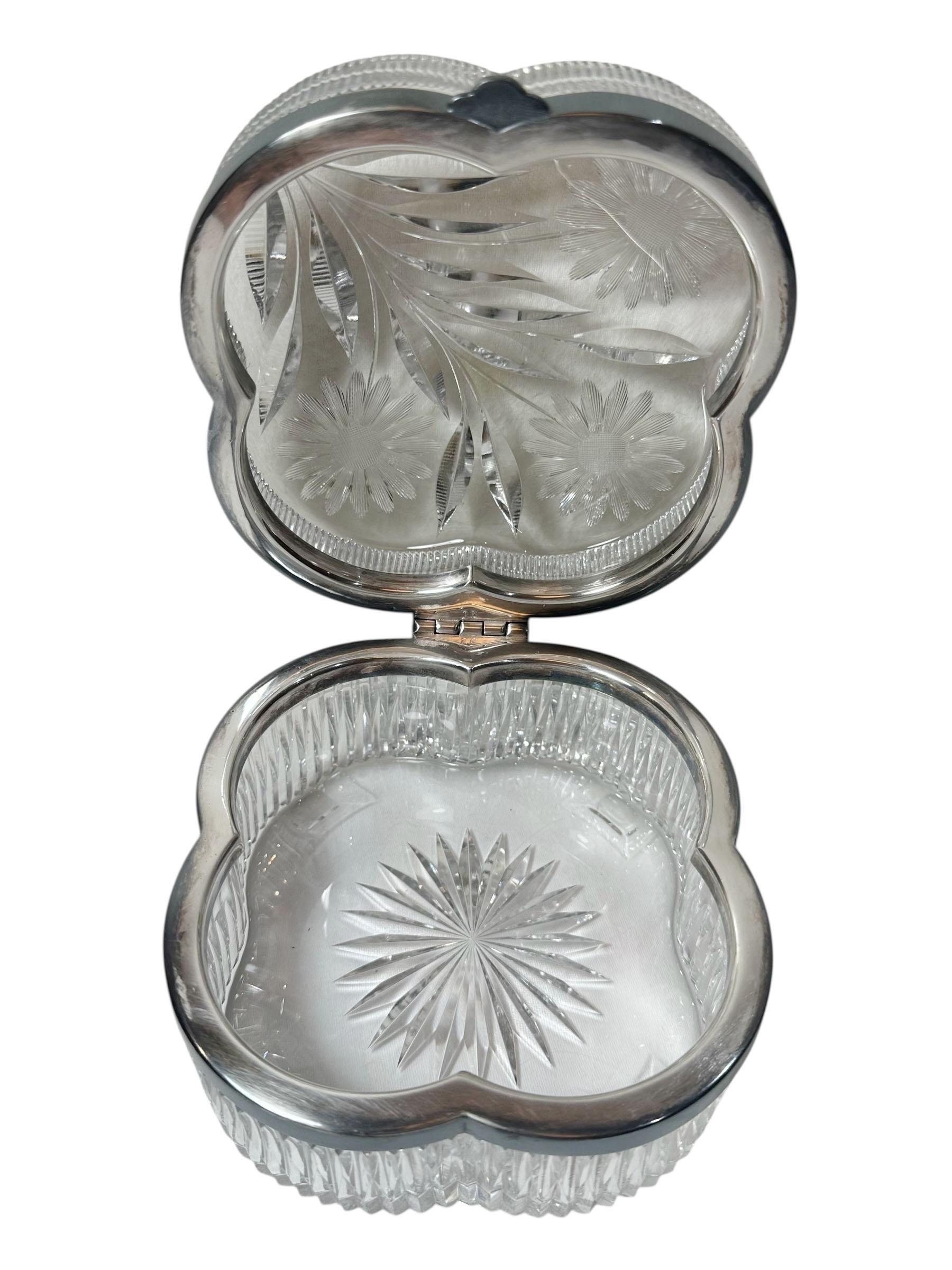 American Cut Crystal Box with Silver Plate Edge For Sale 3