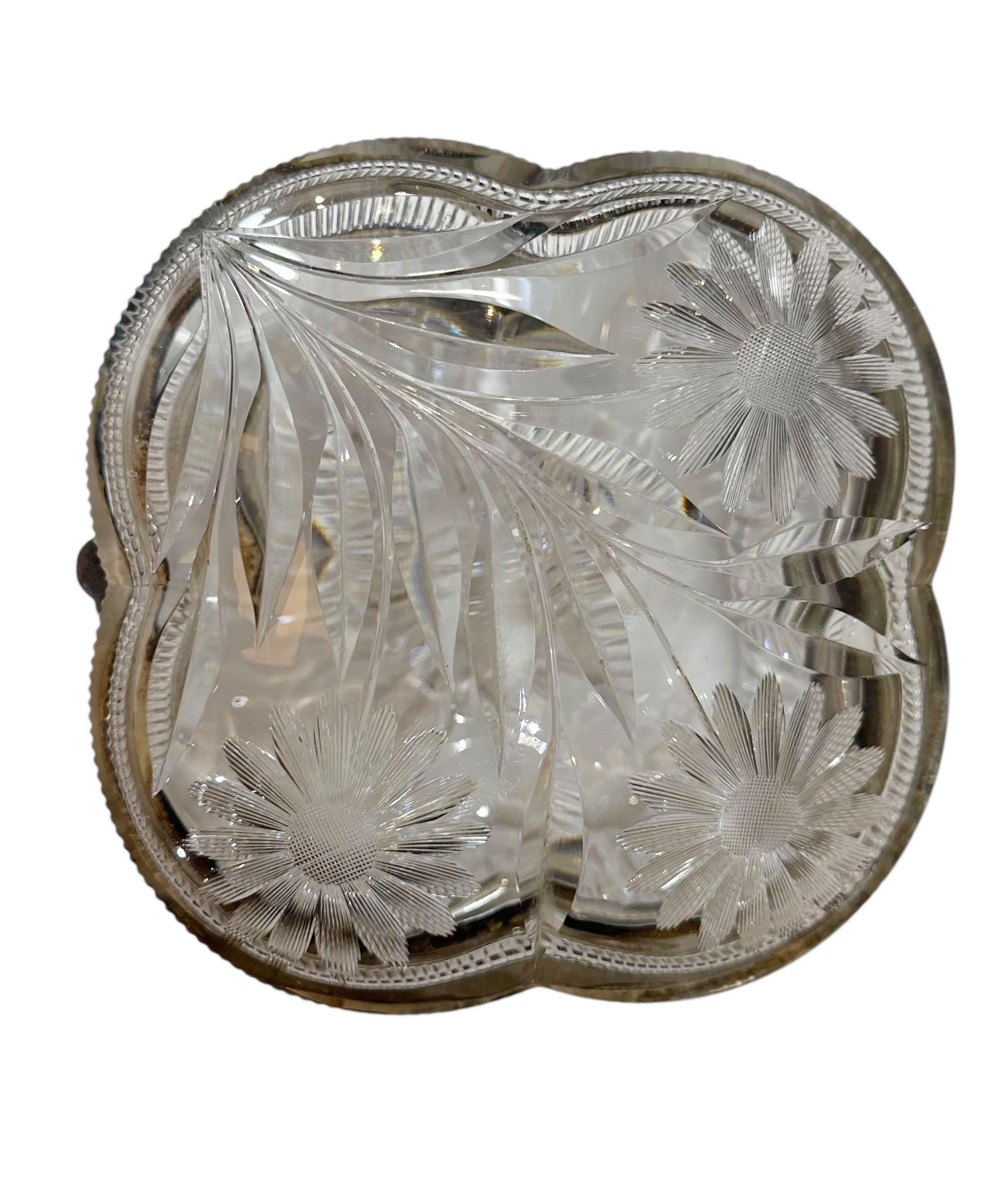 American Cut Crystal Box with Silver Plate Edge For Sale 5