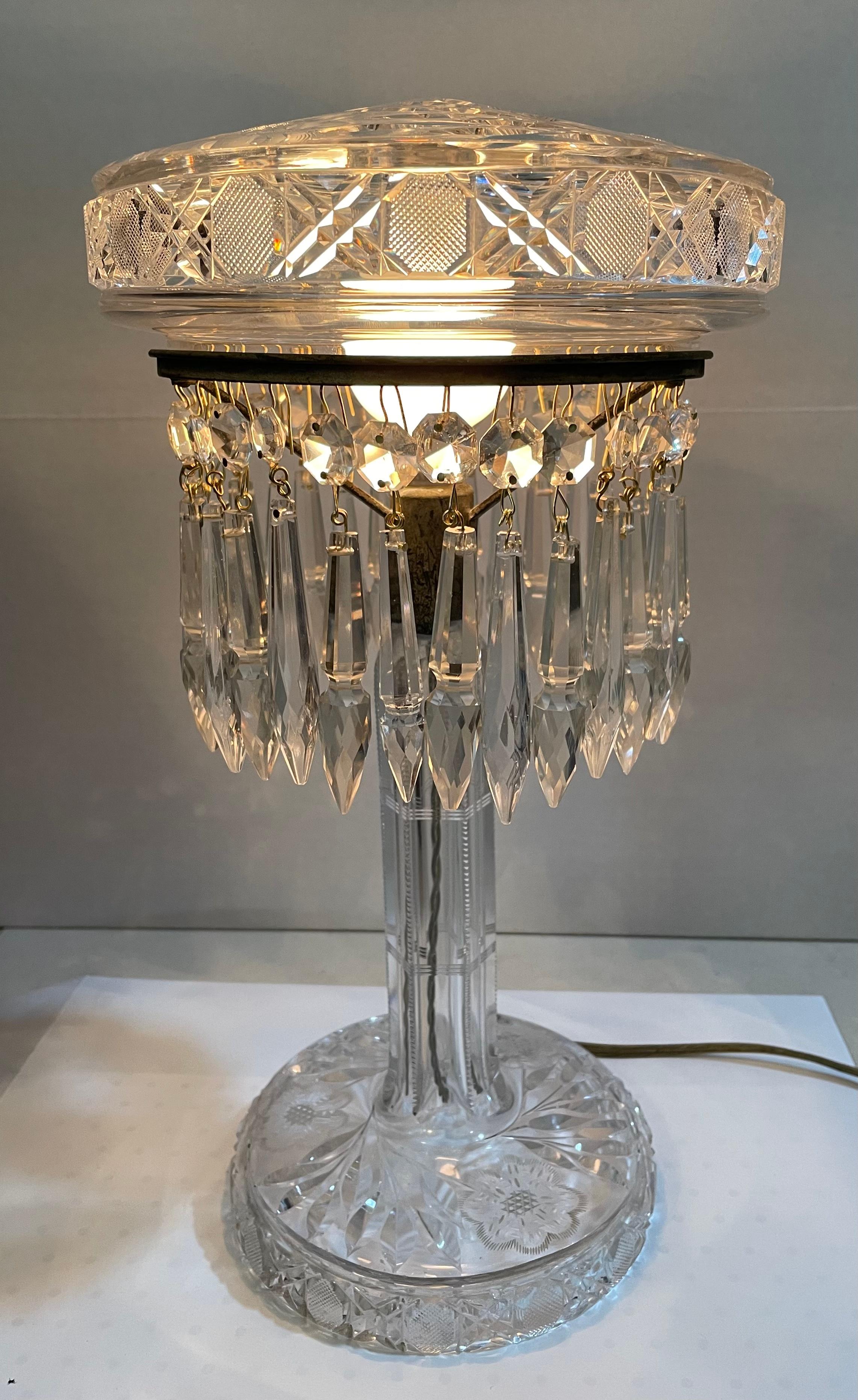 Machine-Made American Cut Crystal Mushroom Shaped Table Lamp