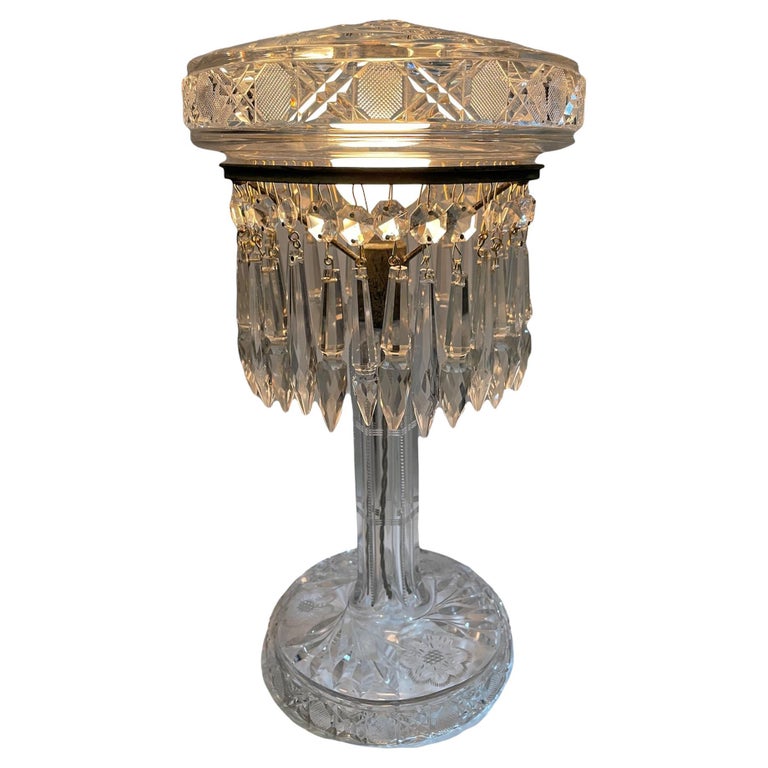 American Cut Crystal Mushroom Shaped, Victorian Cut Crystal Table Lamp