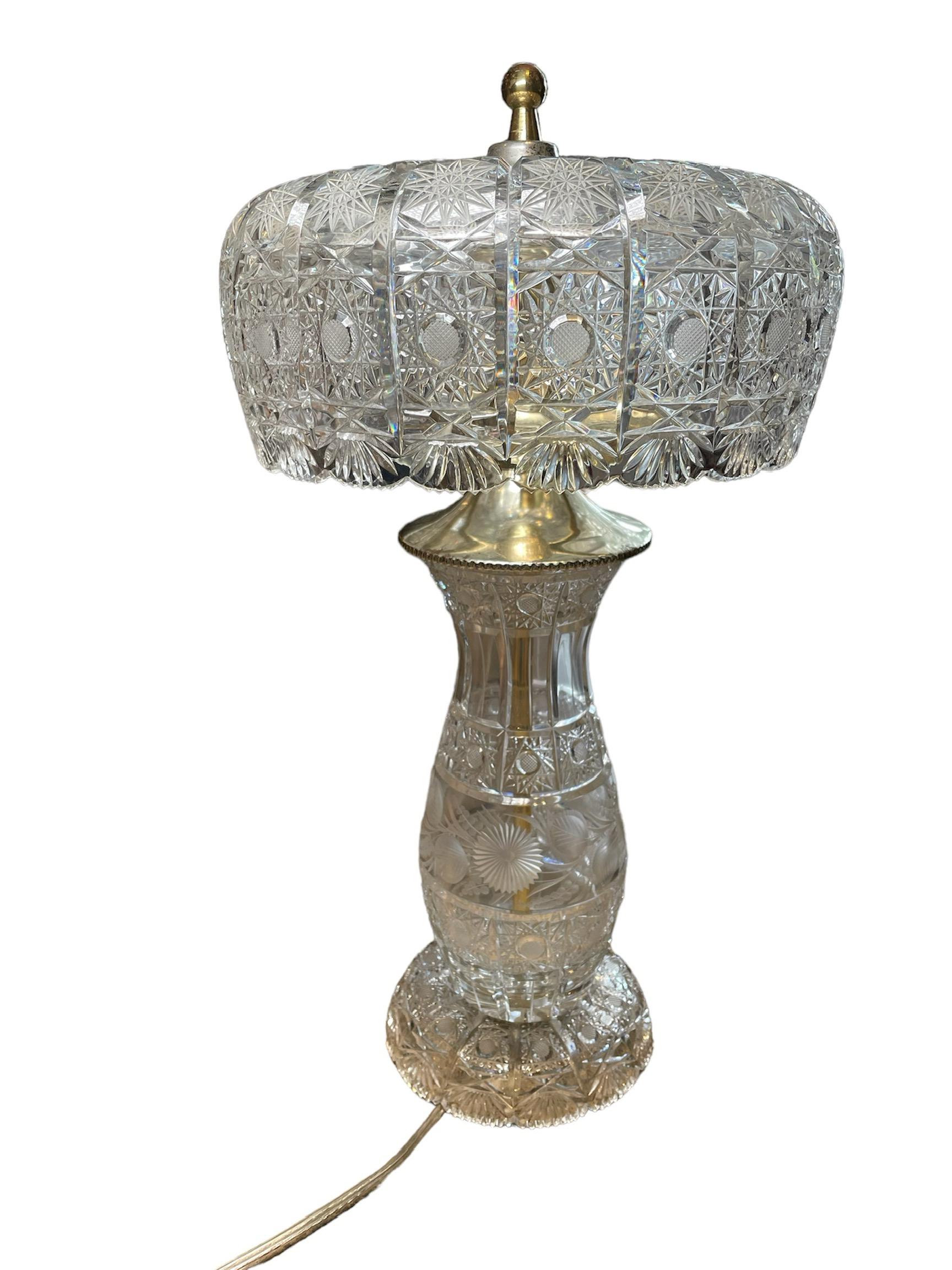 20th Century American Cut Crystal Table Lamp For Sale