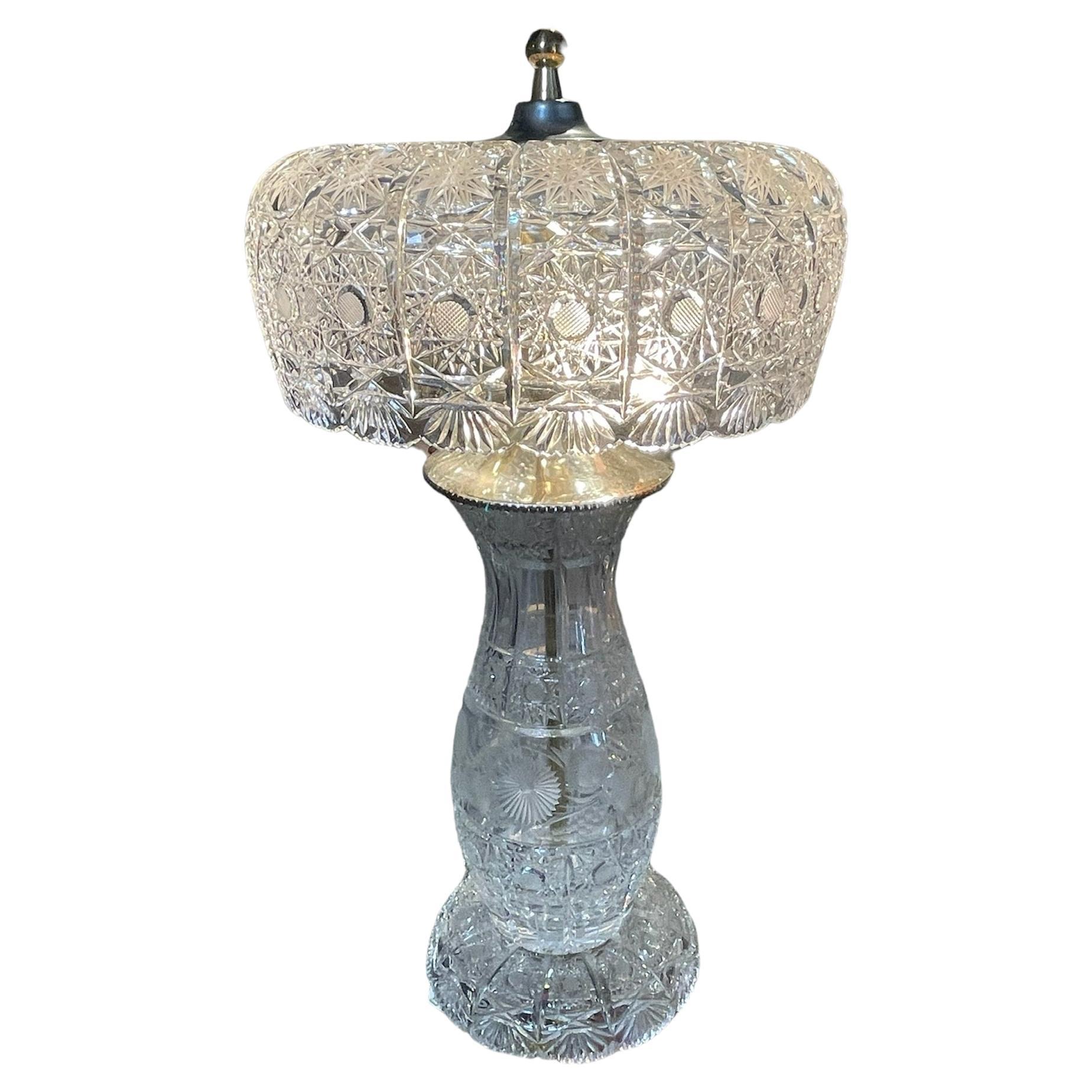 American Cut Crystal Table Lamp For Sale