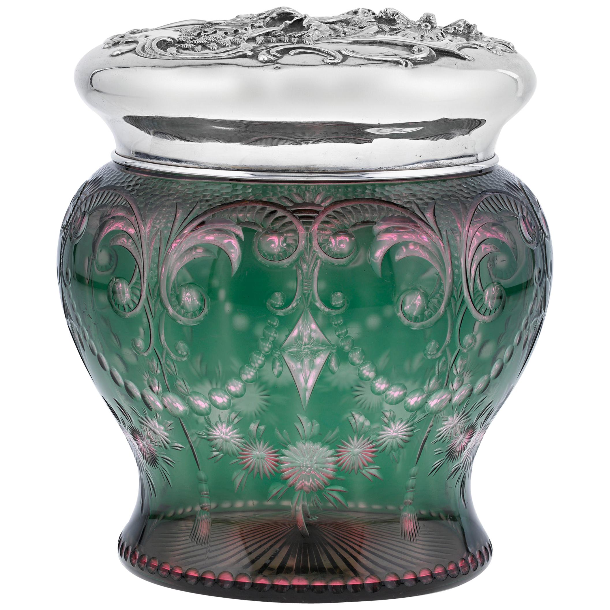 American Cut Glass and Silver Tobacco Jar For Sale