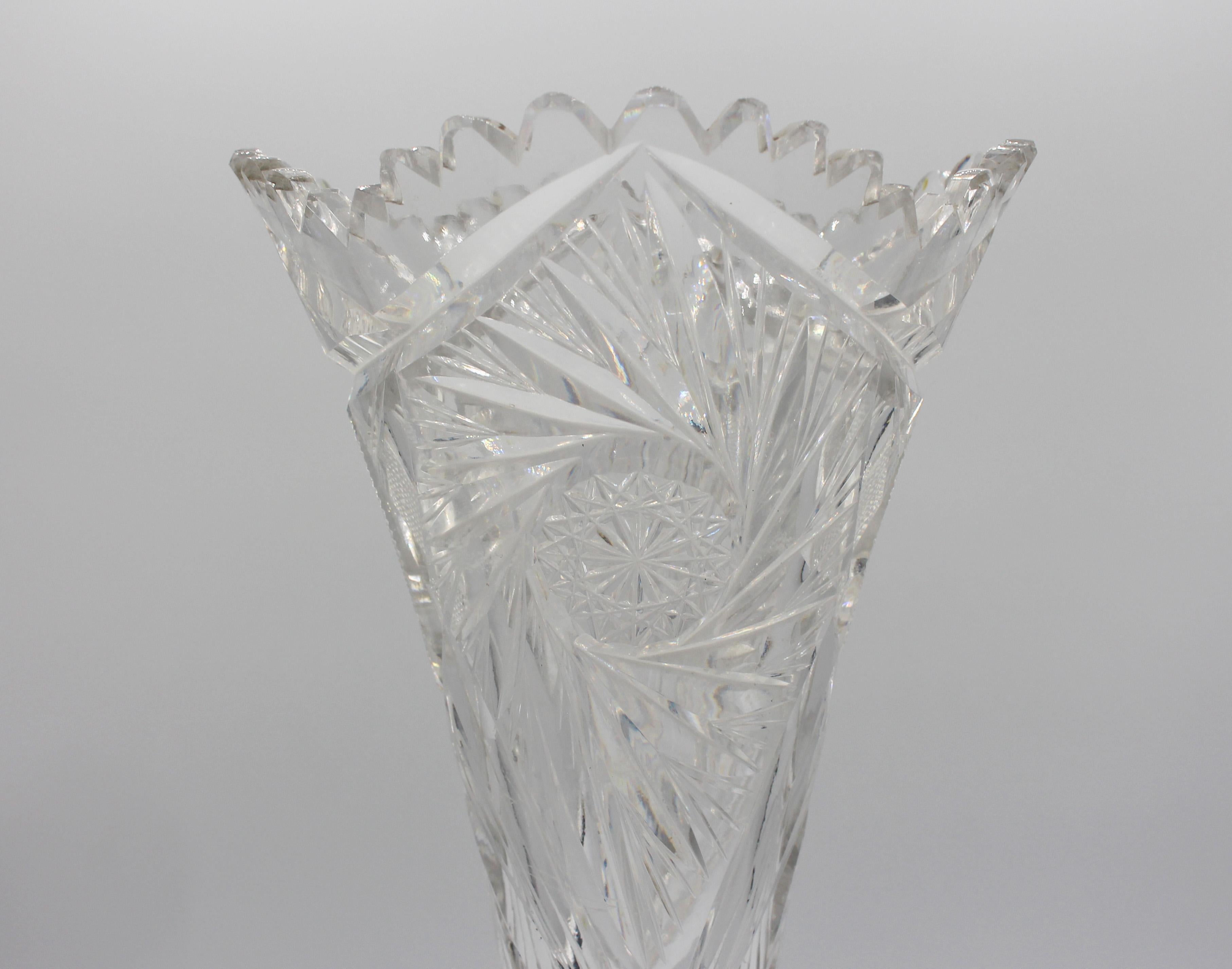 American Cut Glass Trumpet Vase In Good Condition In Chapel Hill, NC
