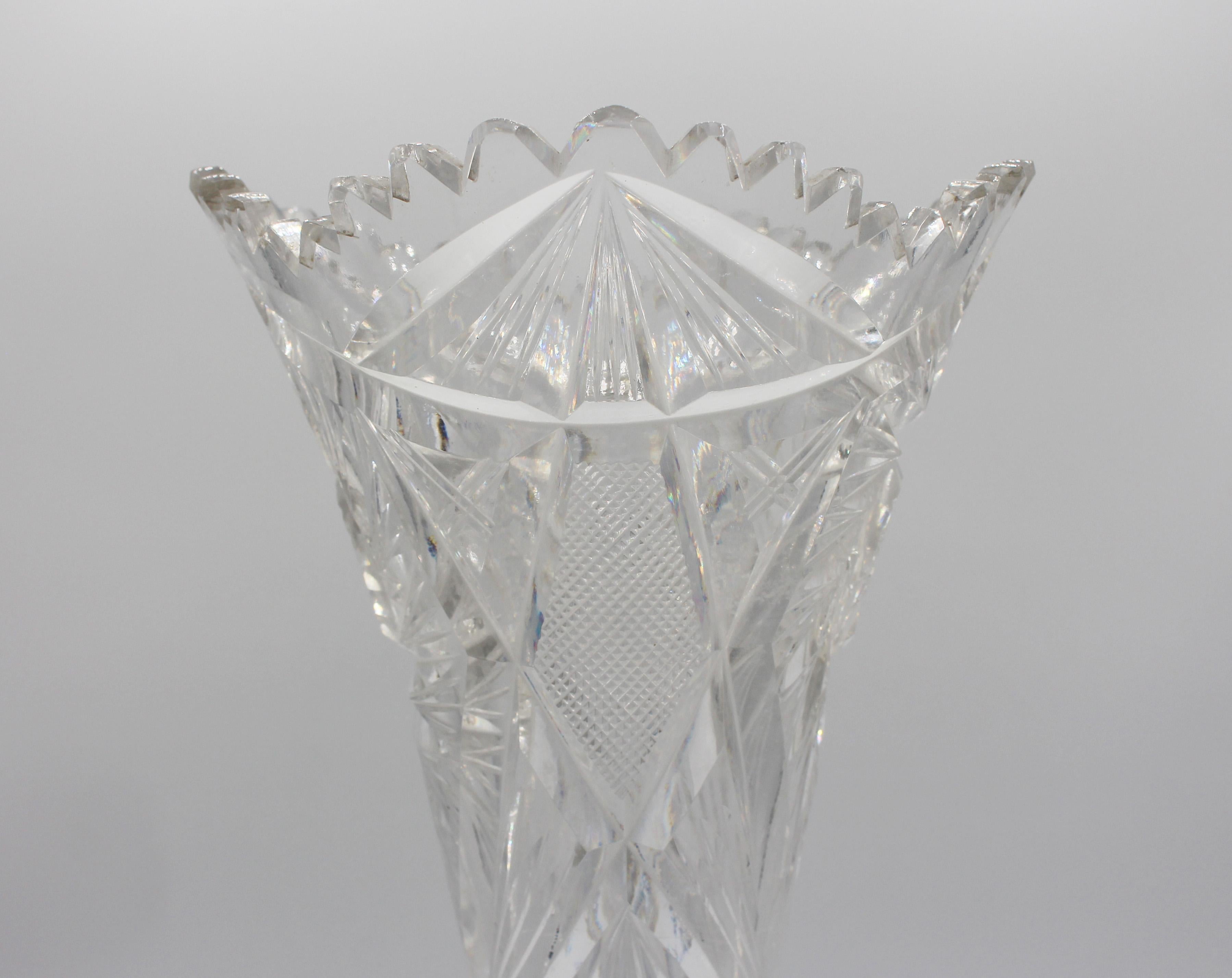 19th Century American Cut Glass Trumpet Vase