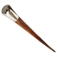 American Cylindrical Sterling Silver Handle On Wooden Walking Stick. Circa 1895