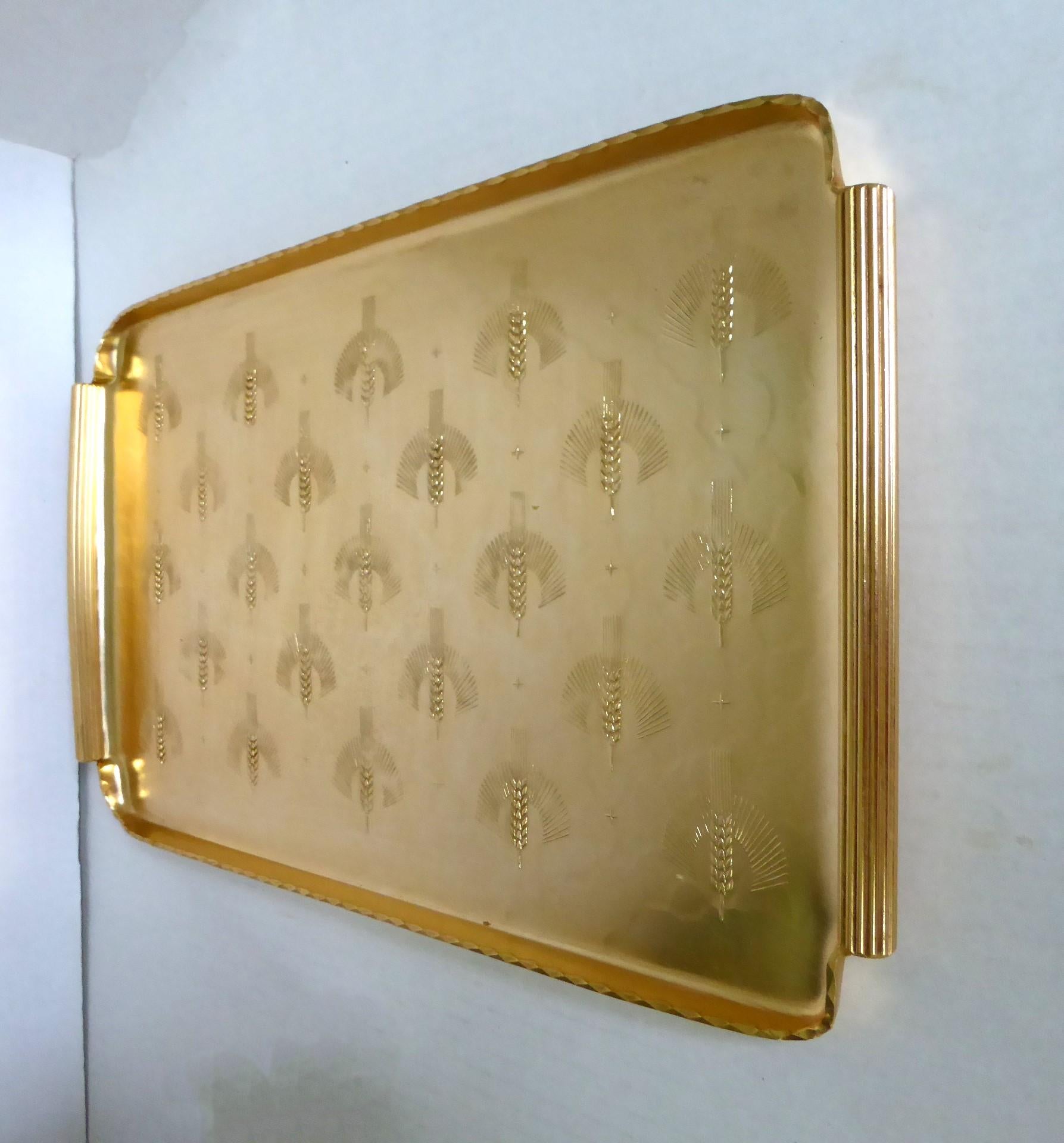 Mid-Century Modern American Deco Wrought Anodized Aluminum Gold Serving Tray Arthur Armour 1950s