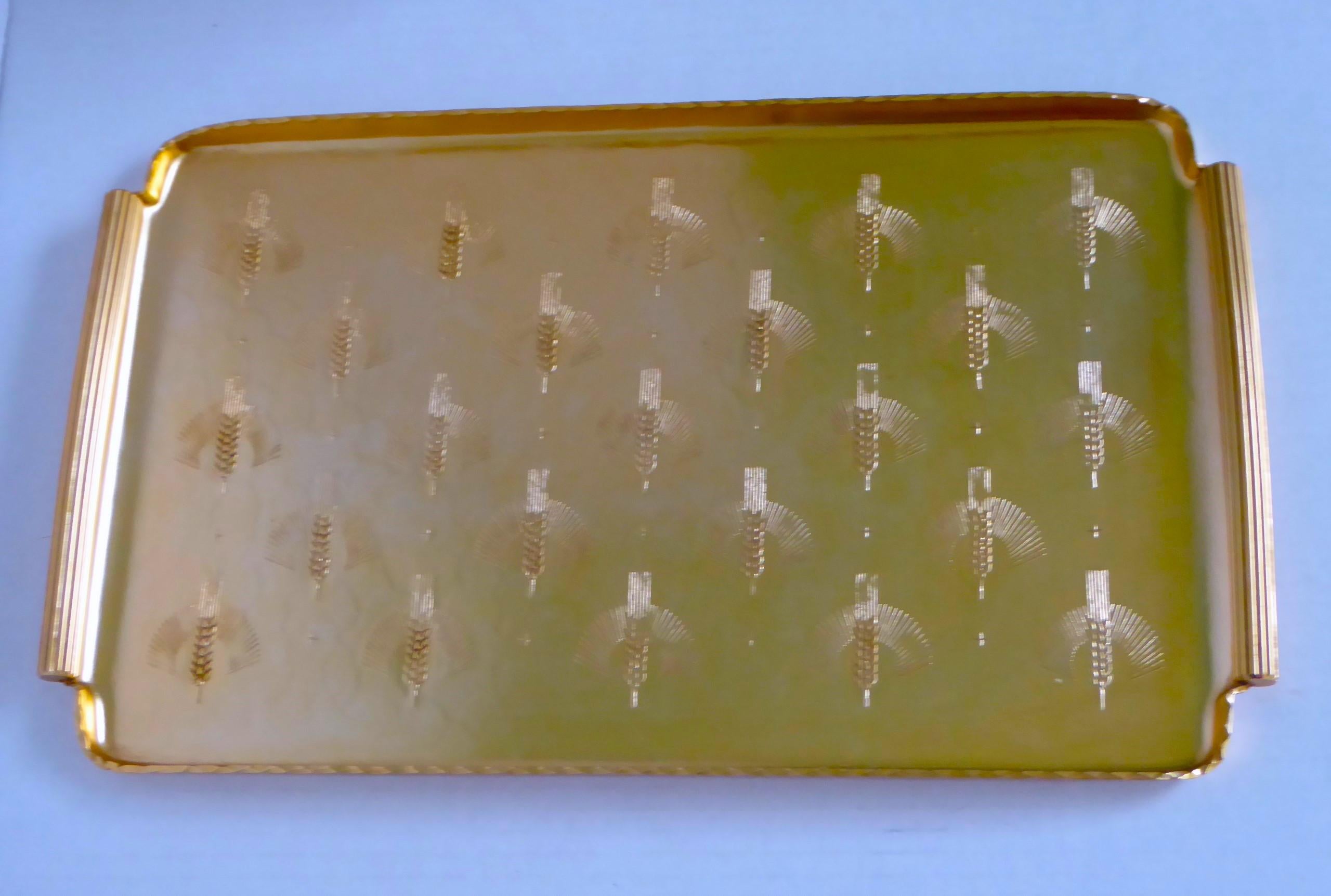 American Deco Wrought Anodized Aluminum Gold Serving Tray Arthur Armour 1950s In Good Condition In Miami, FL