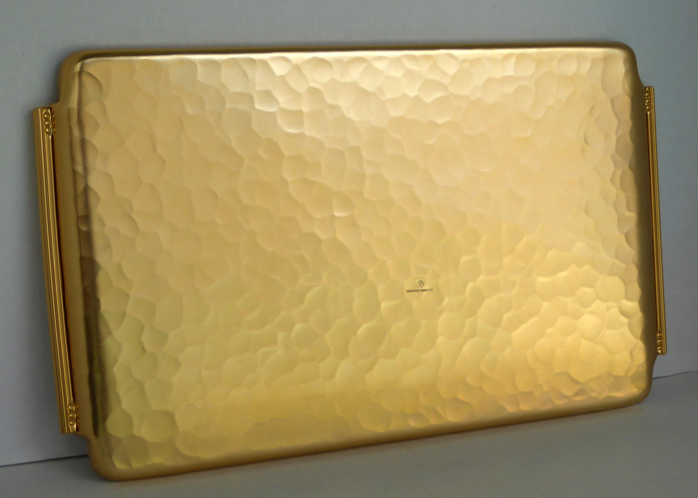 American Deco Wrought Anodized Aluminum Gold Serving Tray Arthur Armour 1950s 3