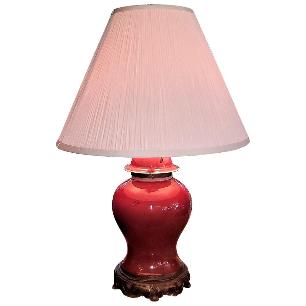 American Dedham Style Pottery Sang de Boeuf & Gilt Bronze Table Lamp For Sale
