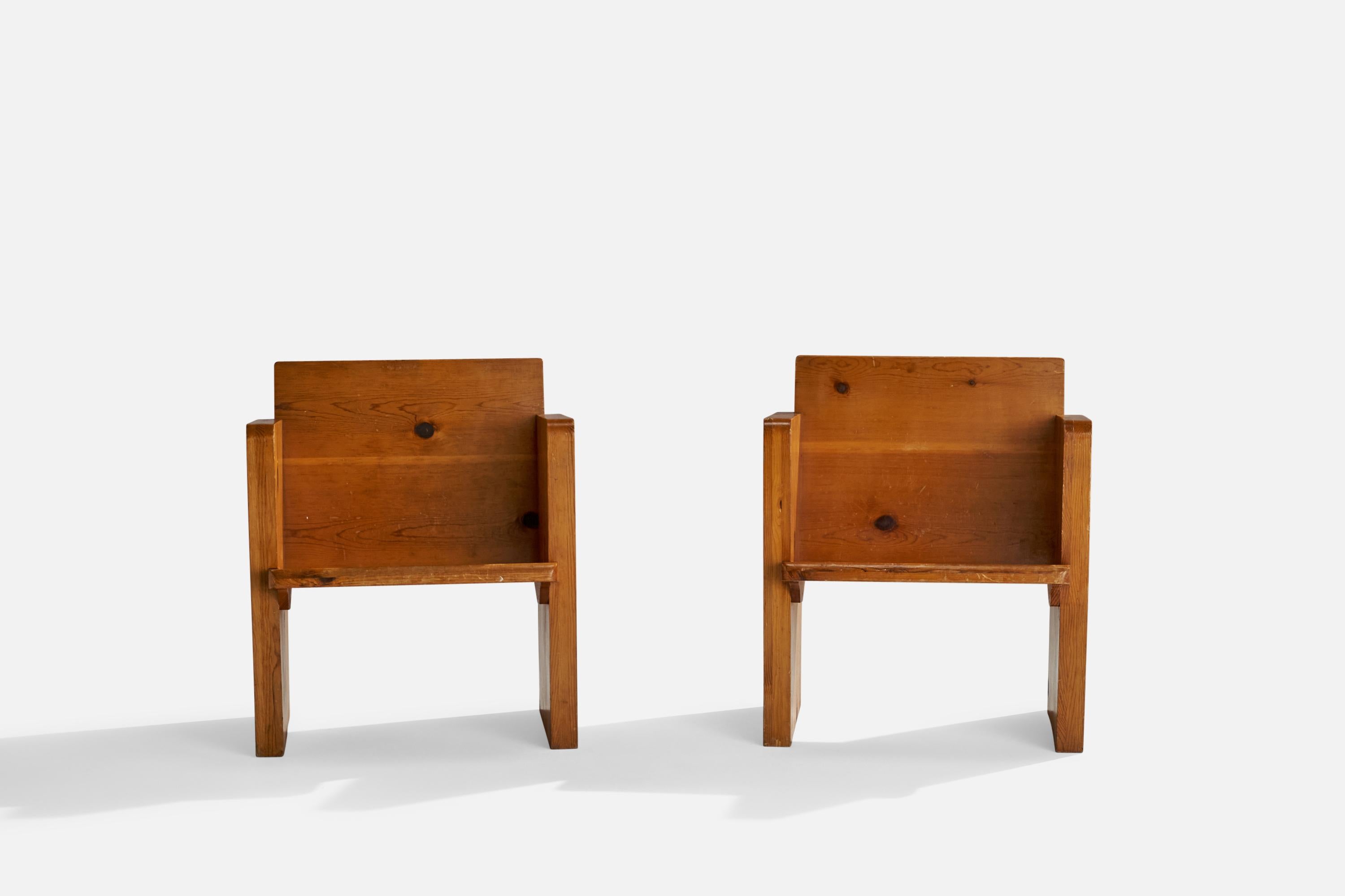 Mid-Century Modern American Designer, Arm Chairs, Pine, USA, 1960s For Sale