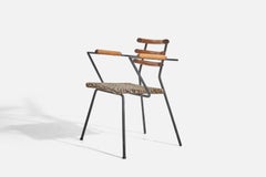 Fauteuil de designer américain, Oak, métal, tissu, USA, années 1950