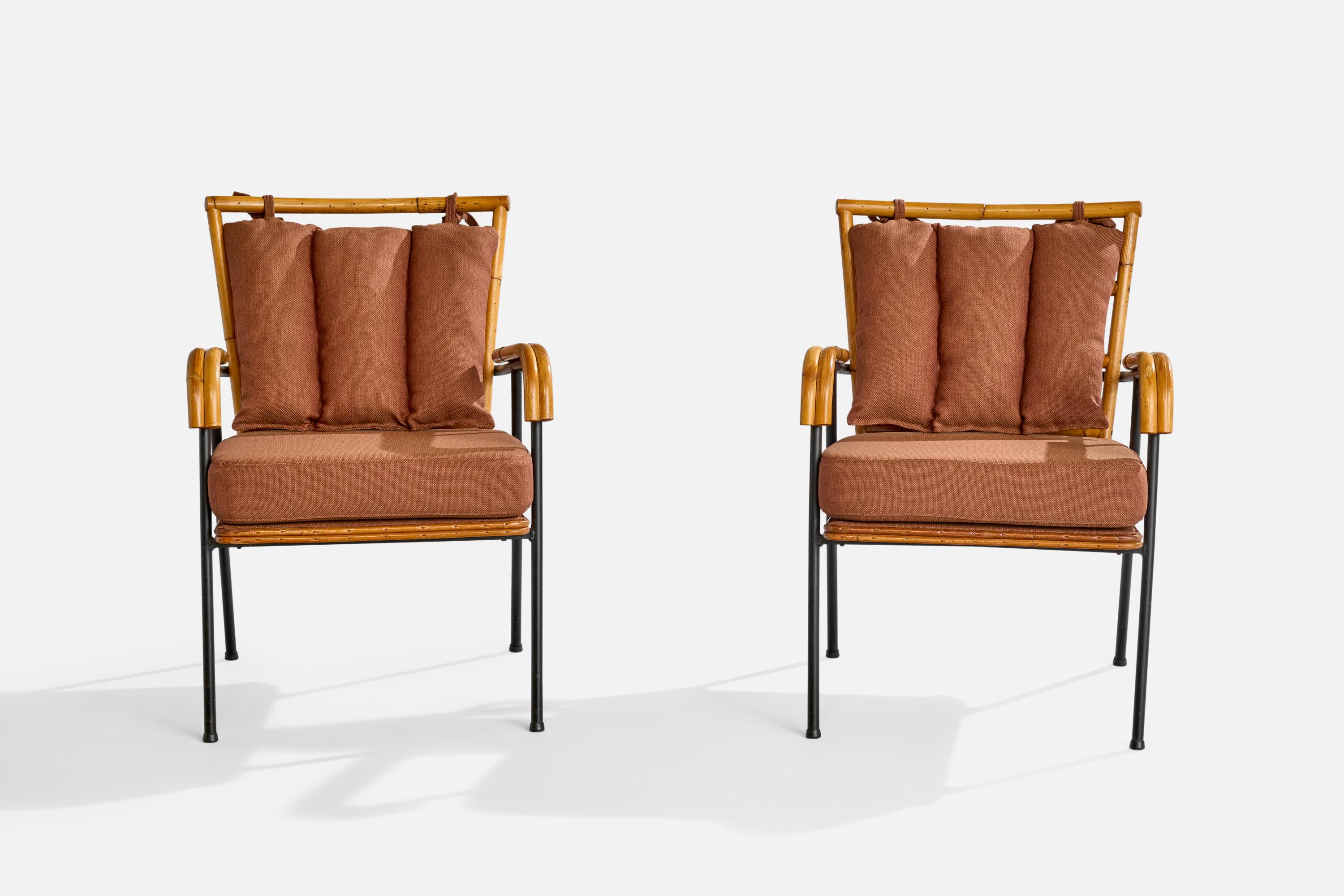 Am designs/One, Fauteuils, Bambou, Fer, Tissu, USA, 1950s Bon état - En vente à High Point, NC