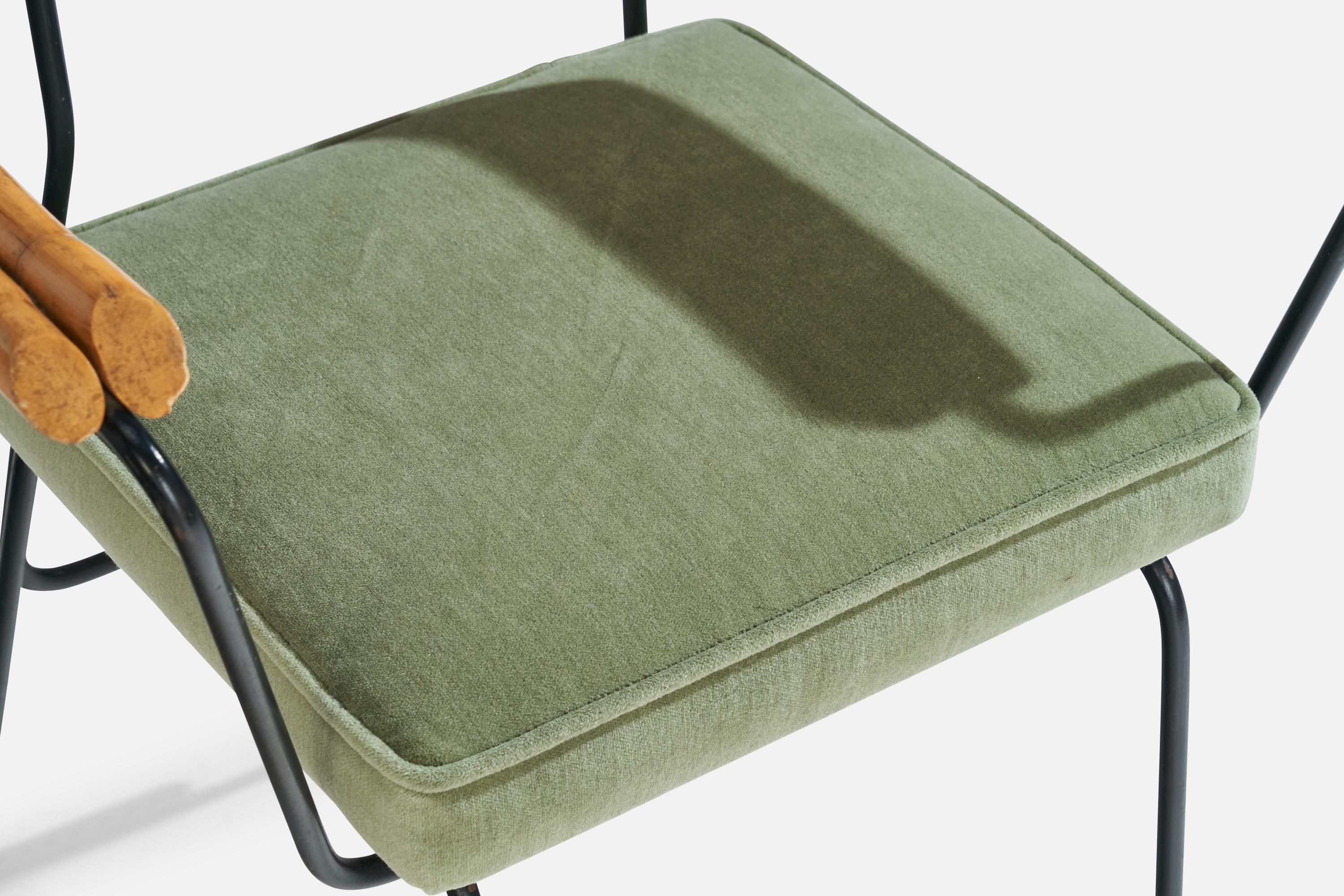 American Designer, Armchairs, Bamboo, Iron, Velvet, USA, 1950s For Sale 5