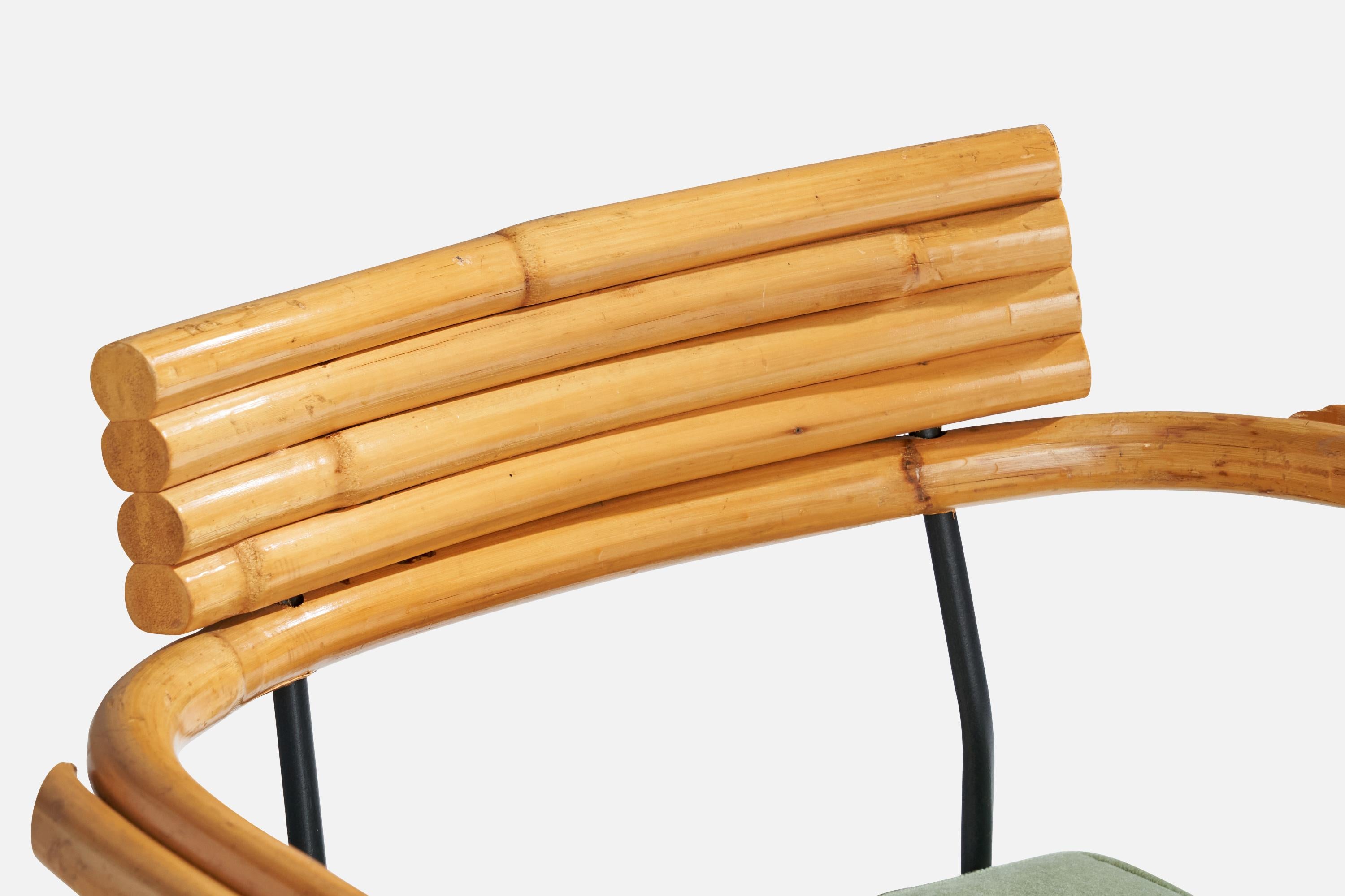 American Designer, Armchairs, Bamboo, Iron, Velvet, USA, 1950s For Sale 6