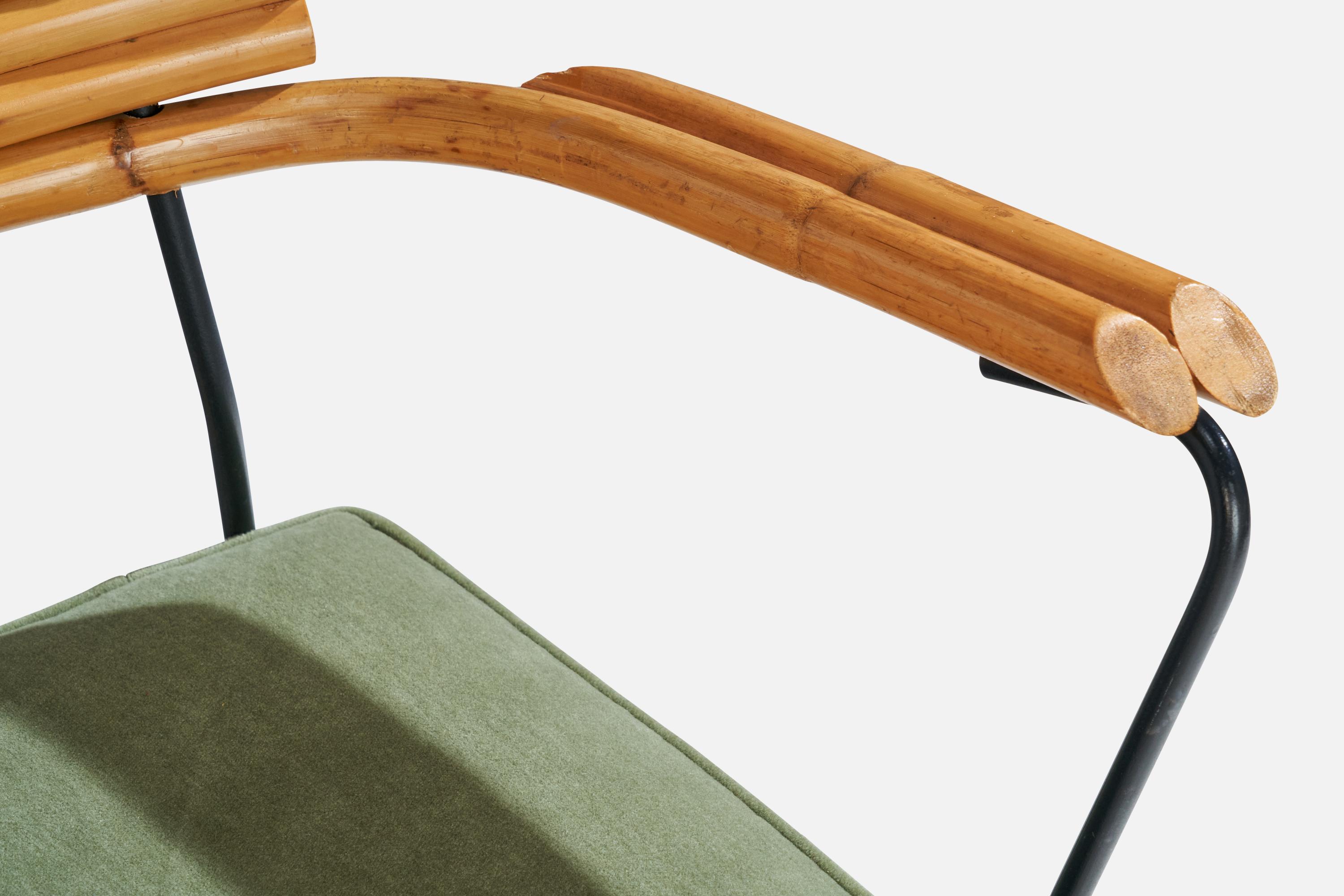 American Designer, Armchairs, Bamboo, Iron, Velvet, USA, 1950s For Sale 8