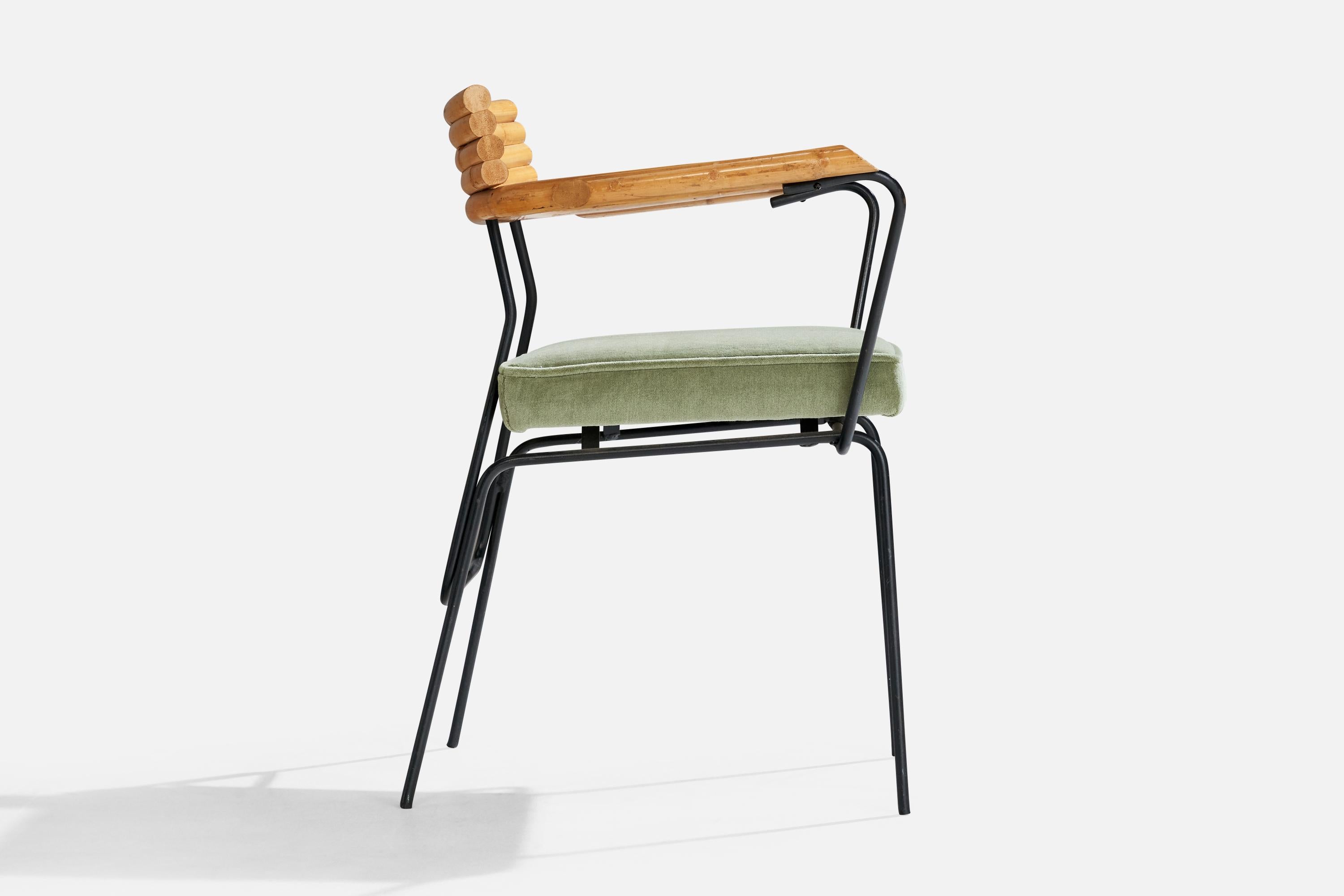 American Designer, Armchairs, Bamboo, Iron, Velvet, USA, 1950s For Sale 2