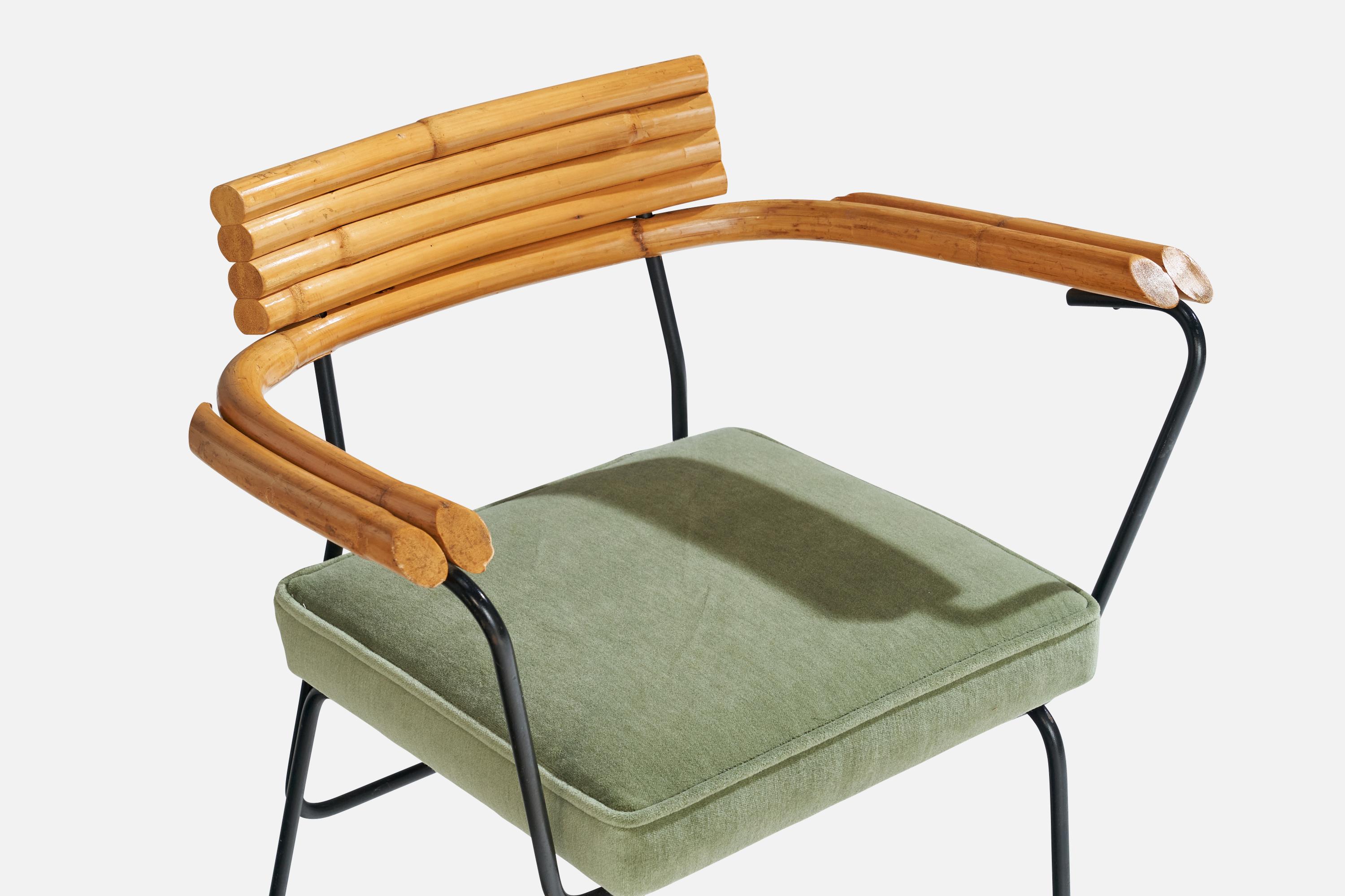 American Designer, Armchairs, Bamboo, Iron, Velvet, USA, 1950s For Sale 4