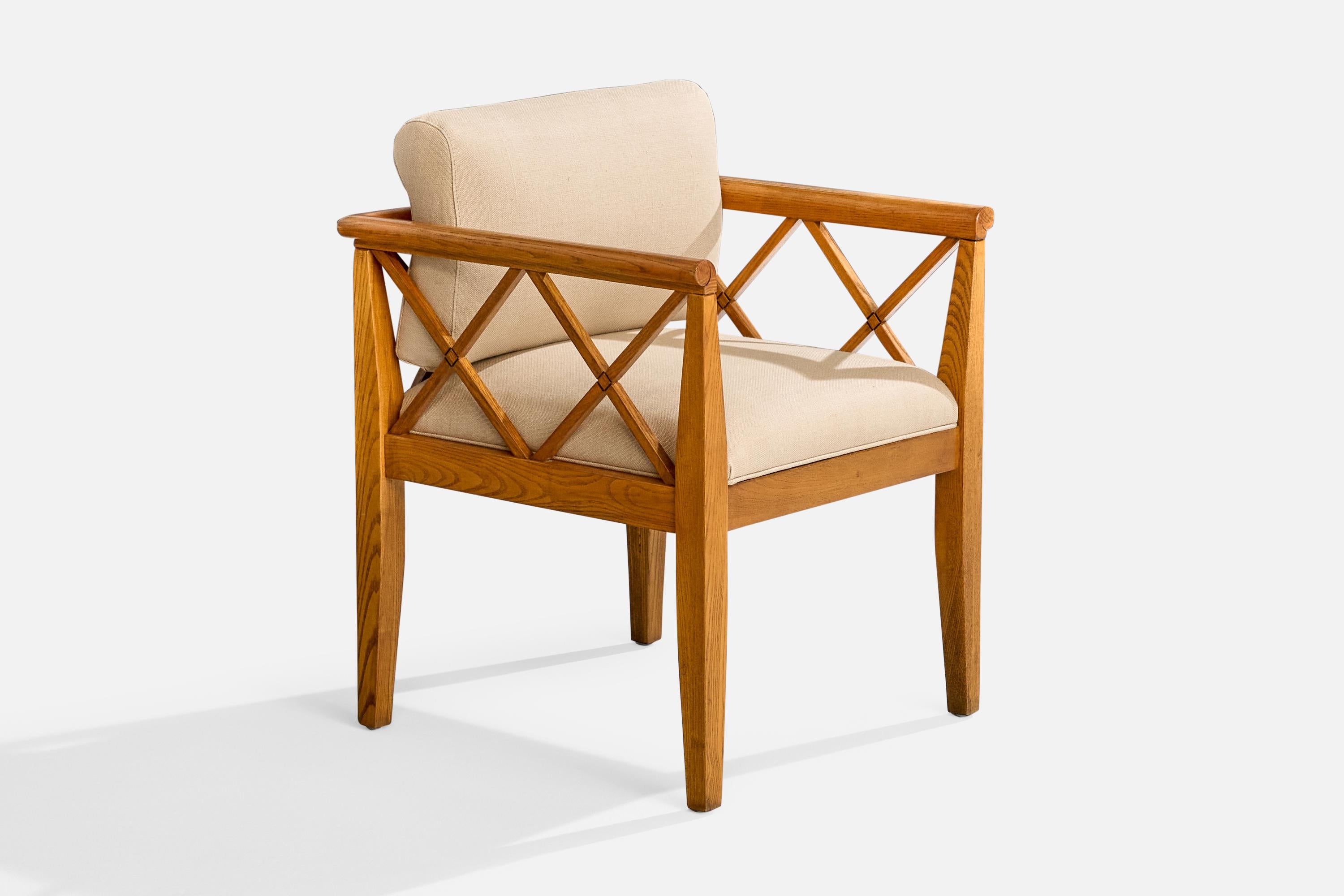 Designer américain, Fauteuils, Oak, Tissu, USA, 1950s en vente 4