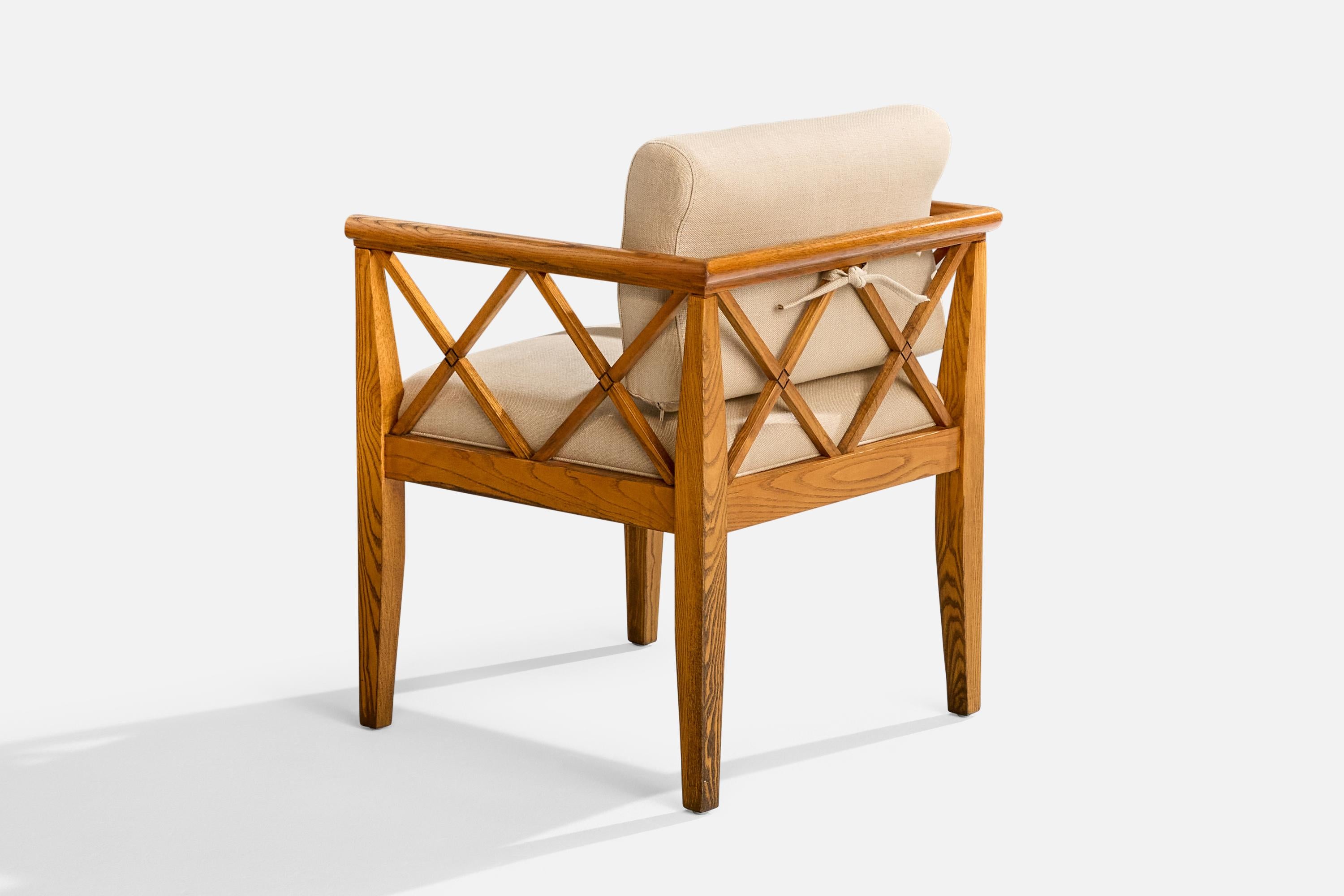 Designer américain, Fauteuils, Oak, Tissu, USA, 1950s en vente 5
