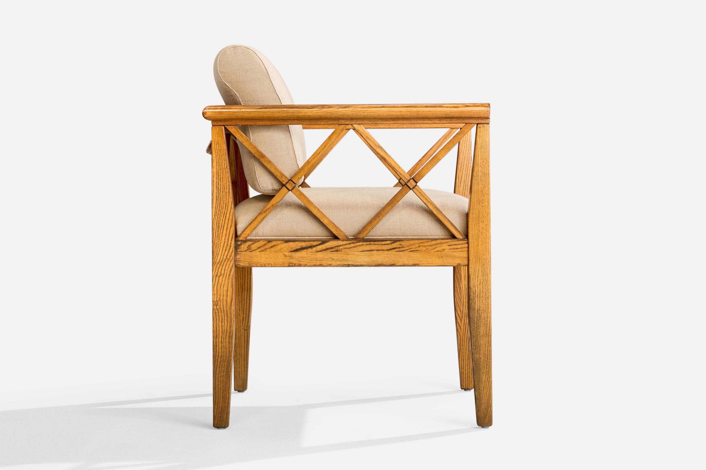 American Designer, Armchairs, Oak, Fabric, USA, 1950s For Sale 7