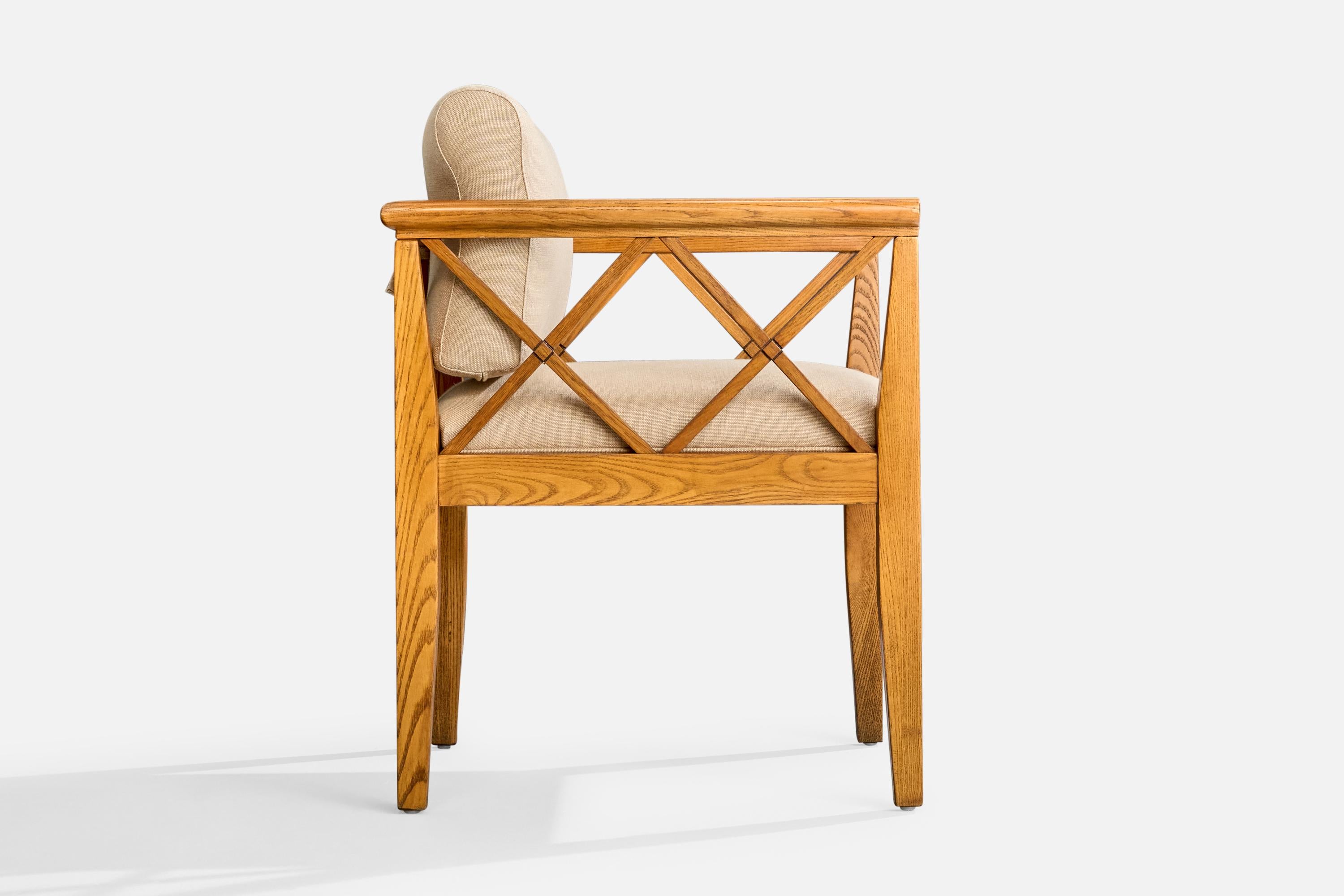 Designer américain, Fauteuils, Oak, Tissu, USA, 1950s en vente 6