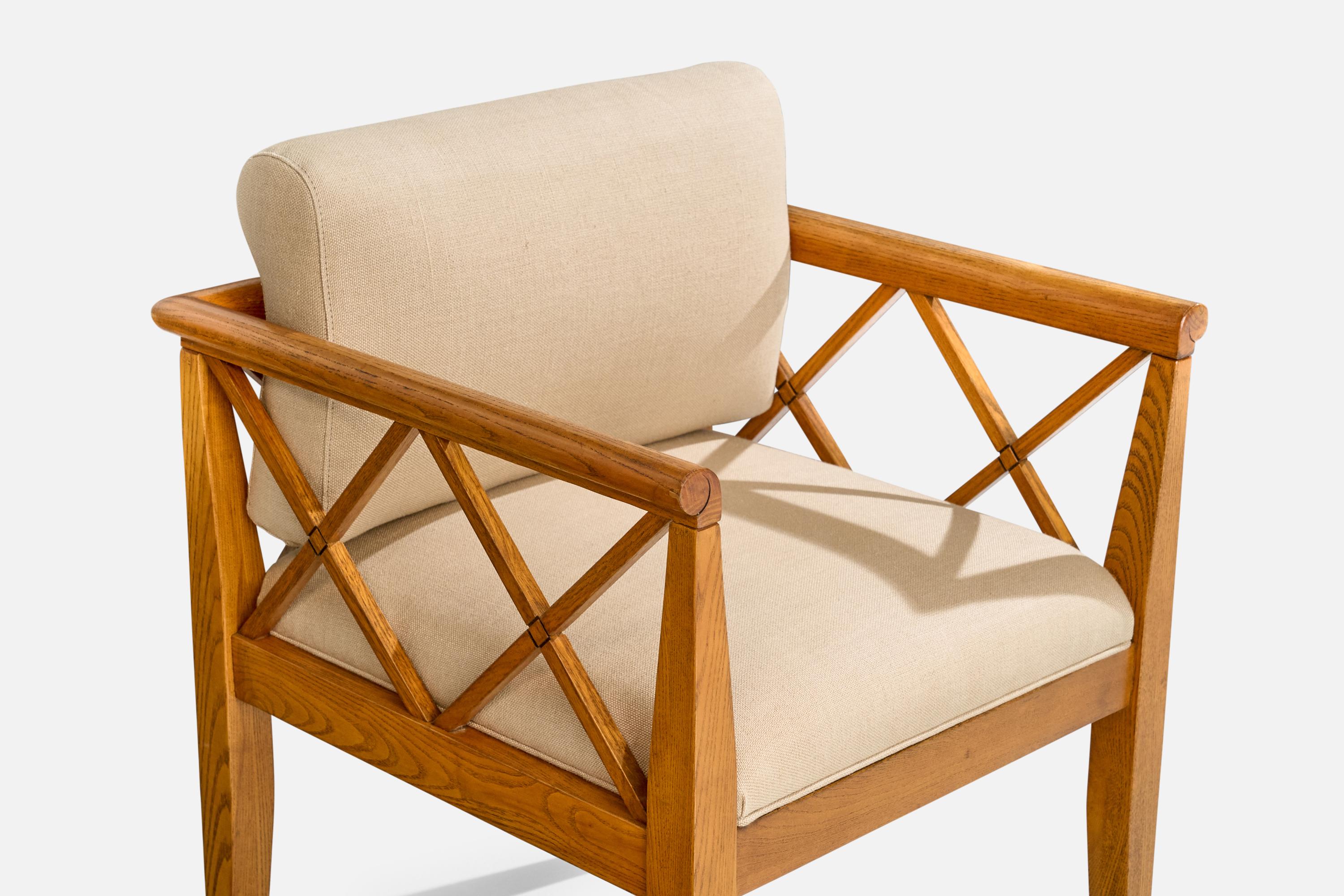 Designer américain, Fauteuils, Oak, Tissu, USA, 1950s en vente 7