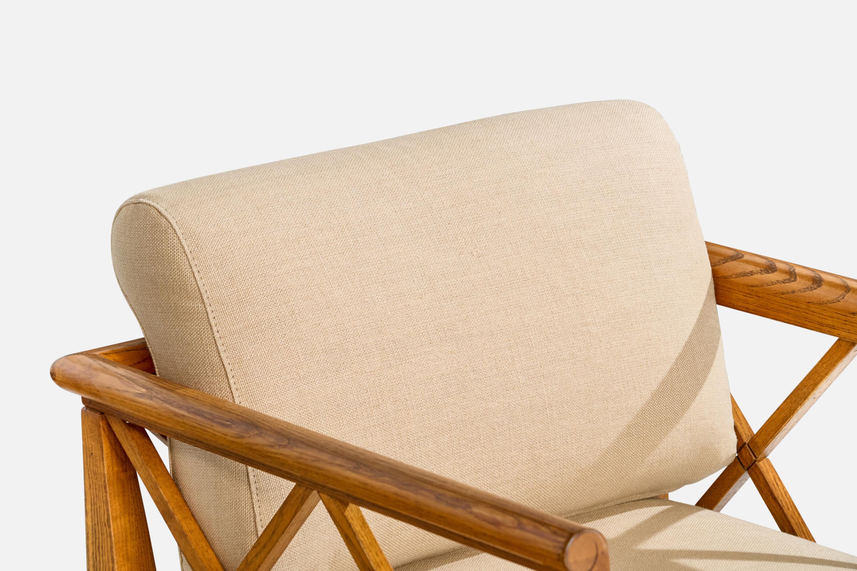 American Designer, Armchairs, Oak, Fabric, USA, 1950s For Sale 9
