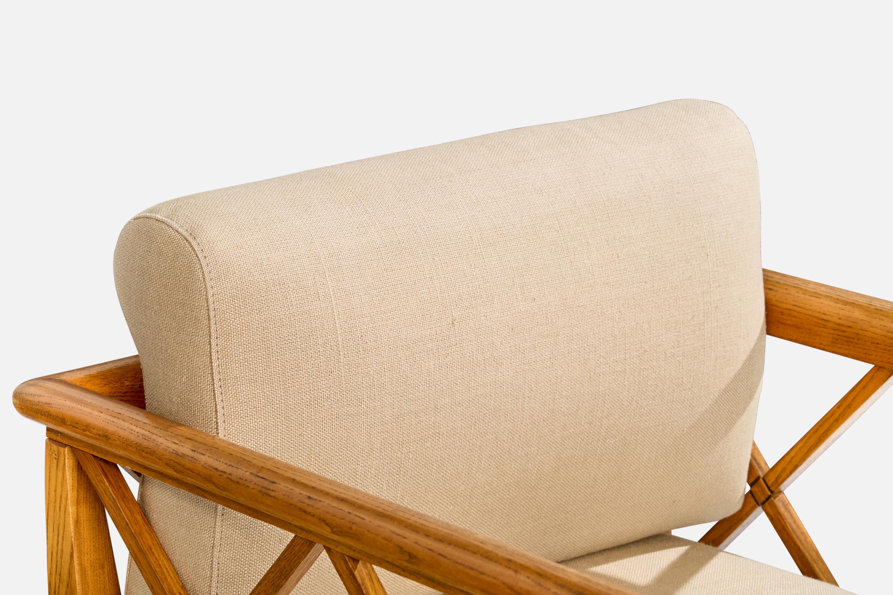 Designer américain, Fauteuils, Oak, Tissu, USA, 1950s en vente 8