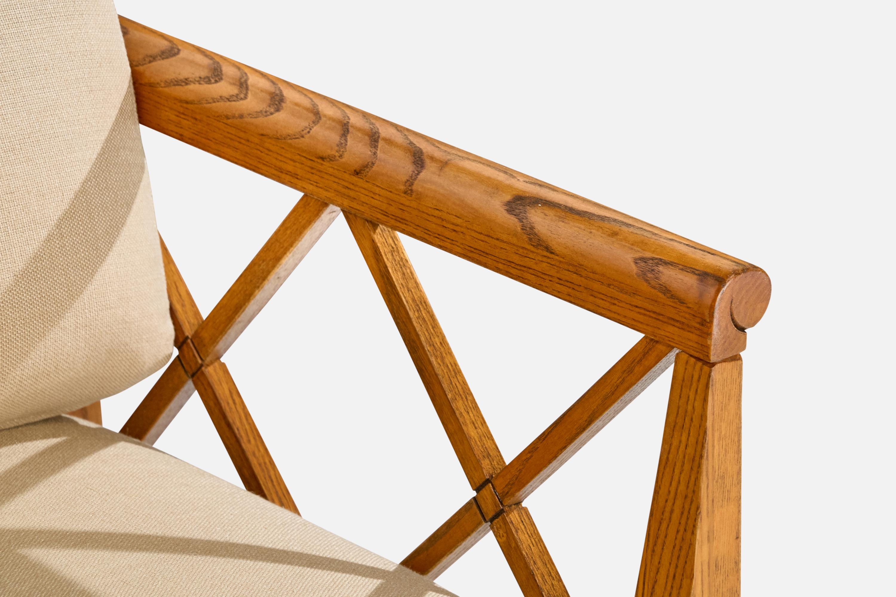American Designer, Armchairs, Oak, Fabric, USA, 1950s For Sale 10