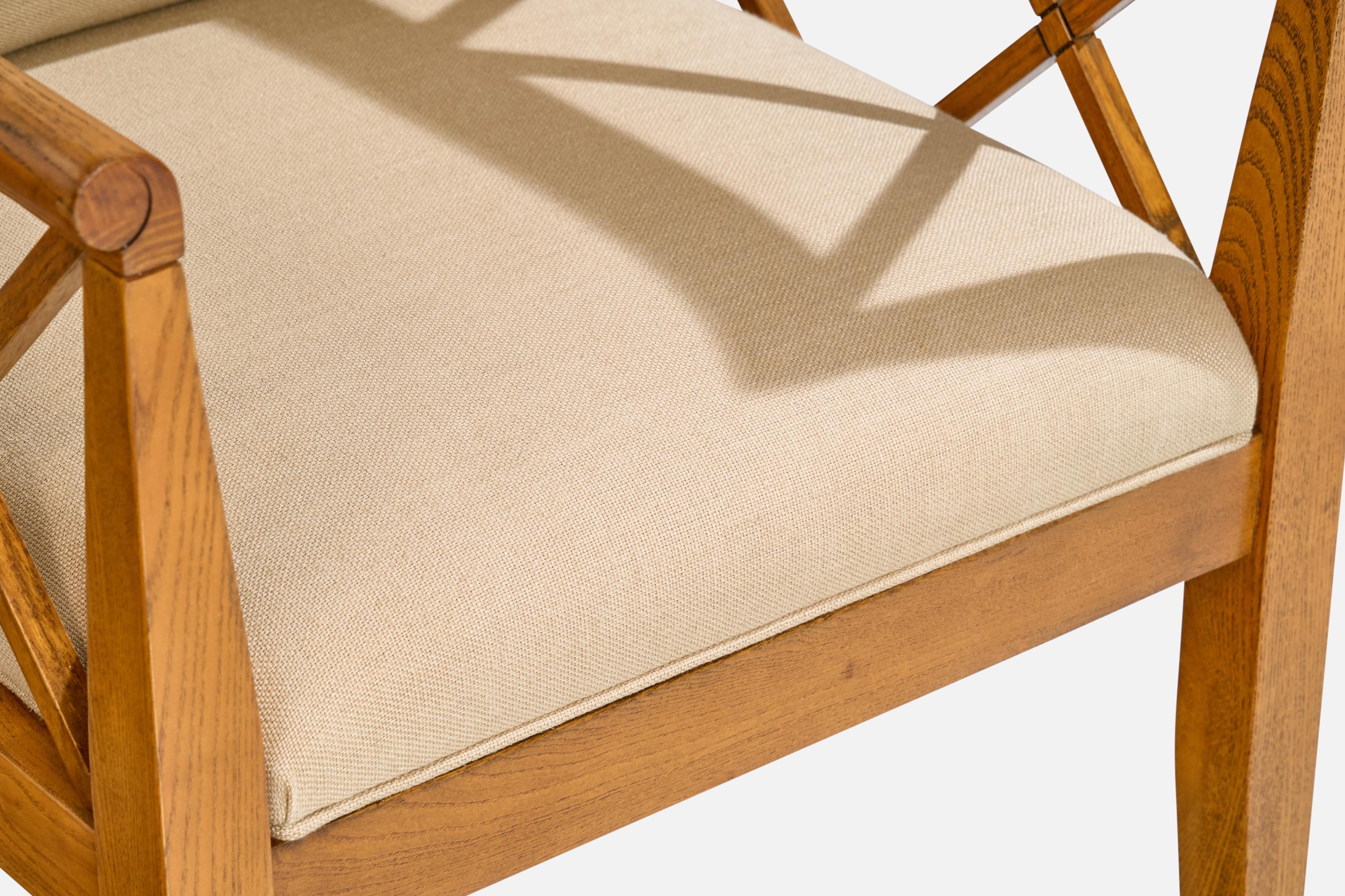 Milieu du XXe siècle Designer américain, Fauteuils, Oak, Tissu, USA, 1950s en vente