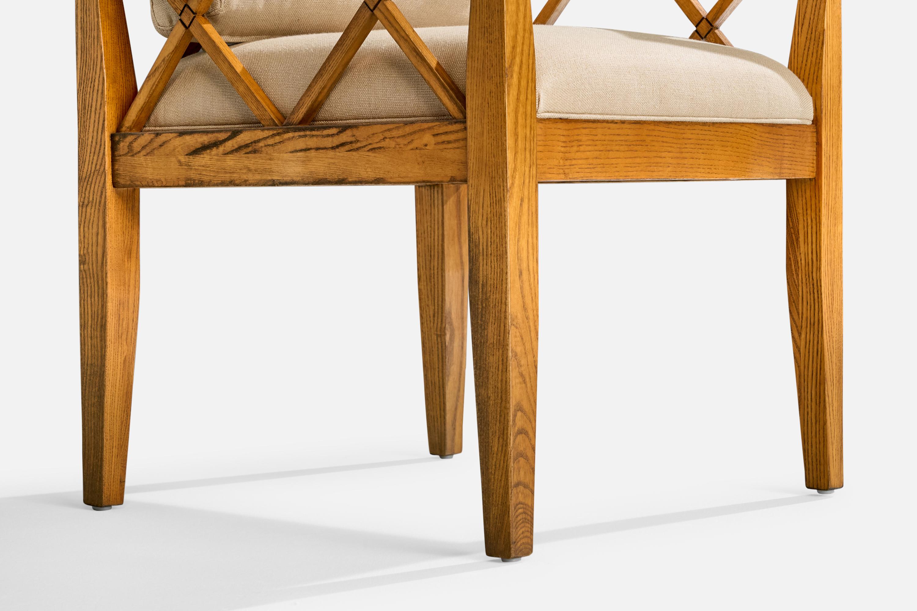 American Designer, Armchairs, Oak, Fabric, USA, 1950s For Sale 2