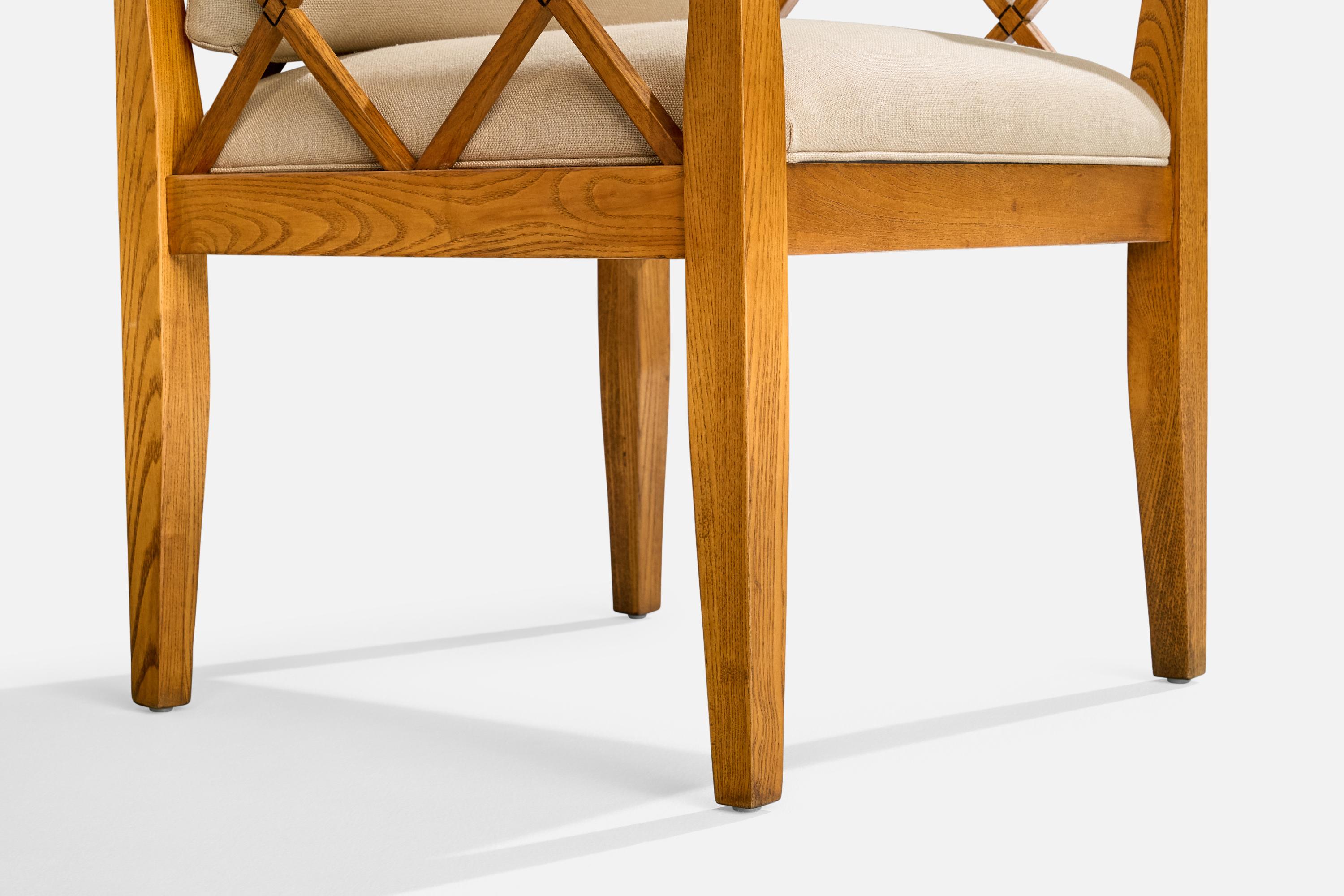 Designer américain, Fauteuils, Oak, Tissu, USA, 1950s en vente 1