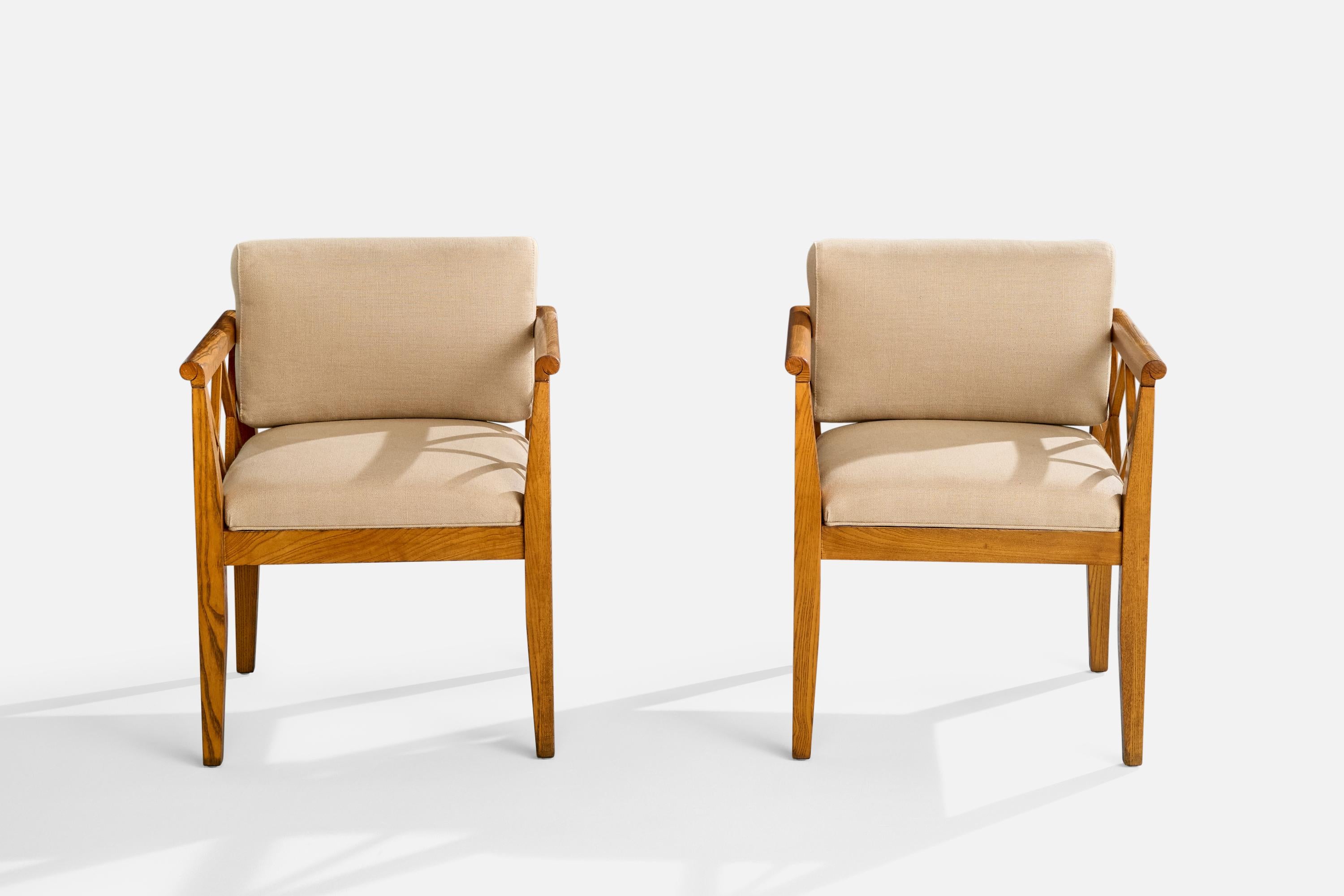 Designer américain, Fauteuils, Oak, Tissu, USA, 1950s en vente 3