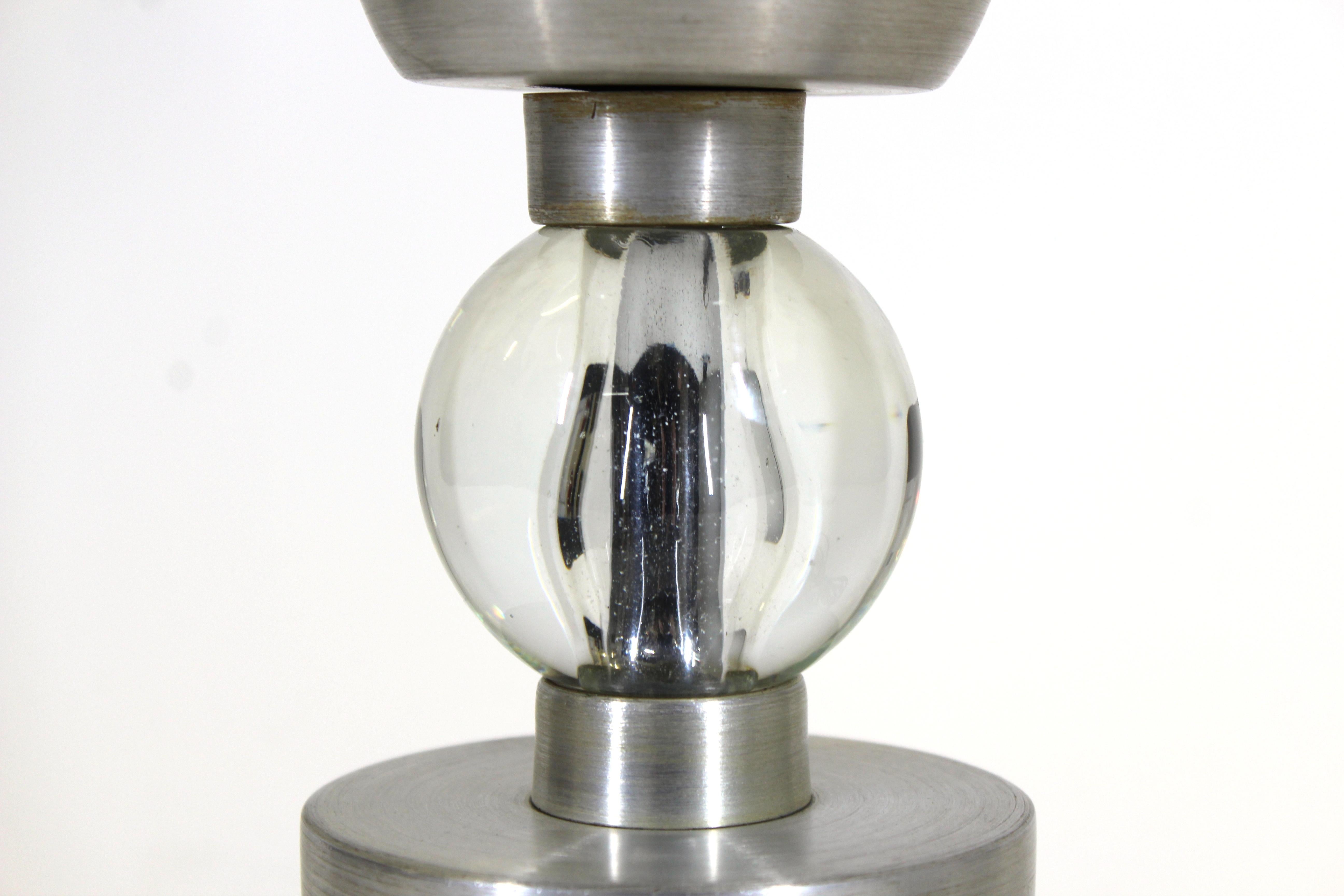 American Designer Art Deco Spun Aluminum & Glass Table Lamp 6
