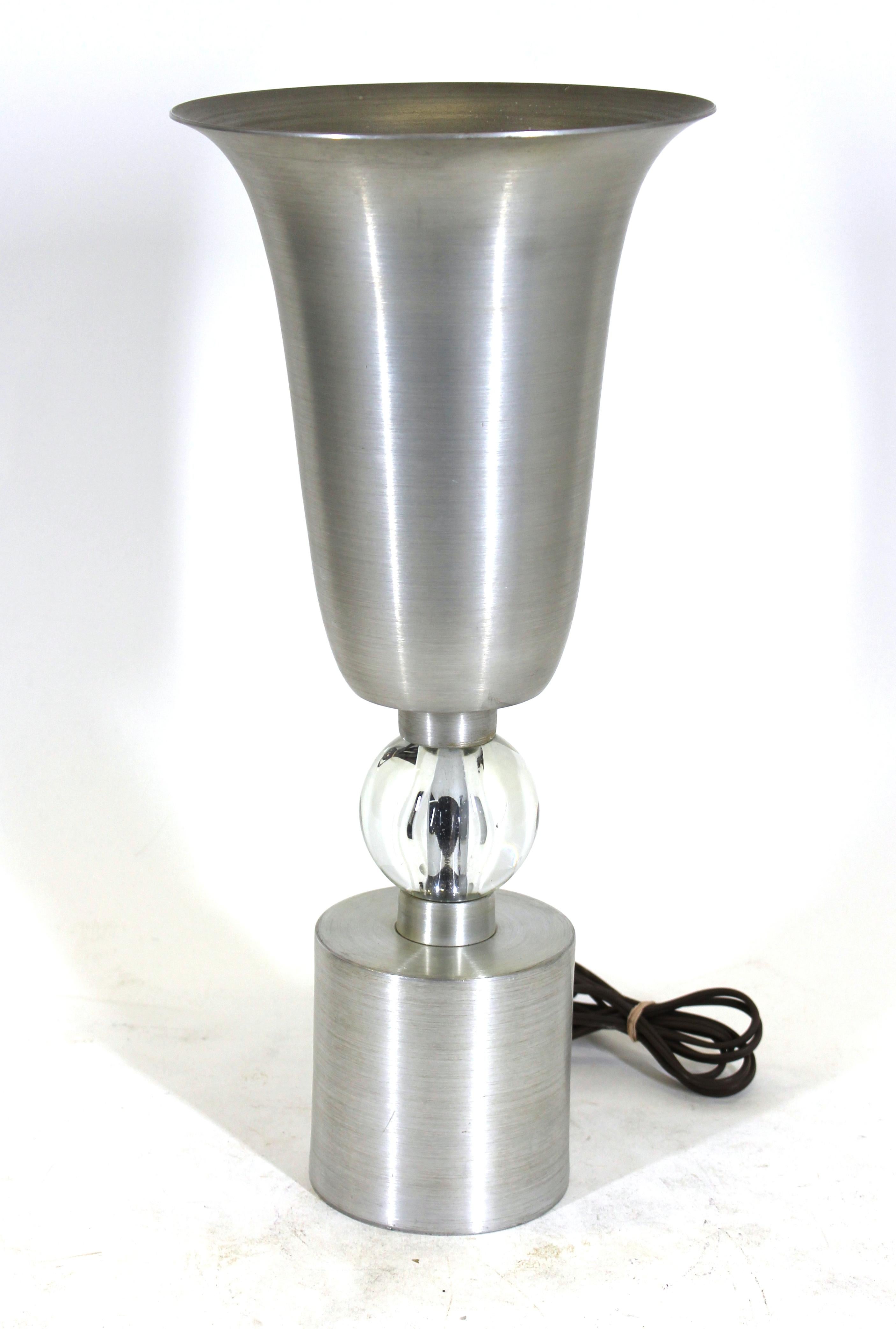 American Designer Art Deco Spun Aluminum & Glass Table Lamp In Good Condition In New York, NY
