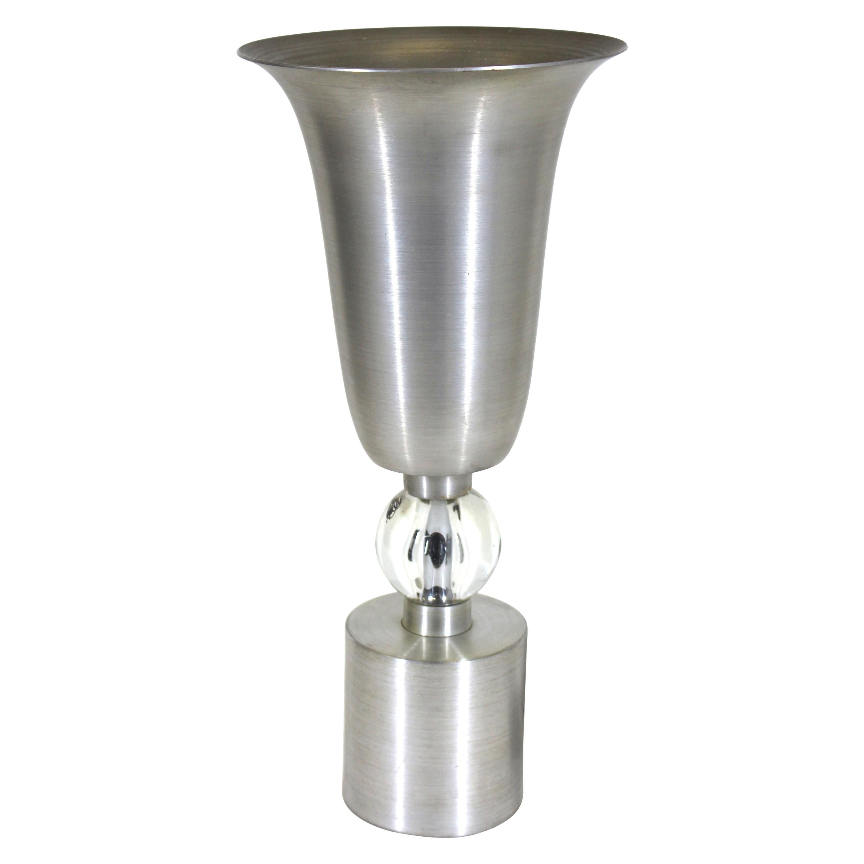 American Designer Art Deco Spun Aluminum & Glass Table Lamp