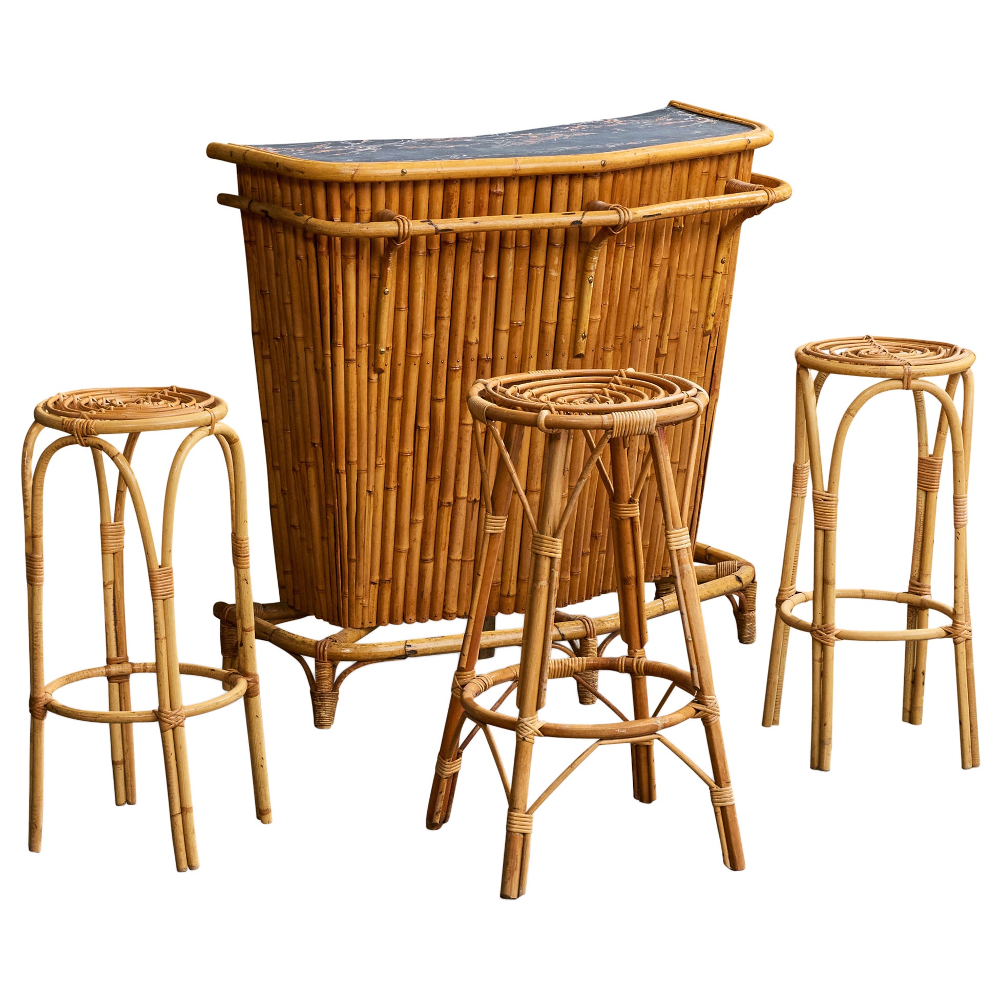 American Designer, Bar, Bamboo, Rattan, Wood, USA, 1950s