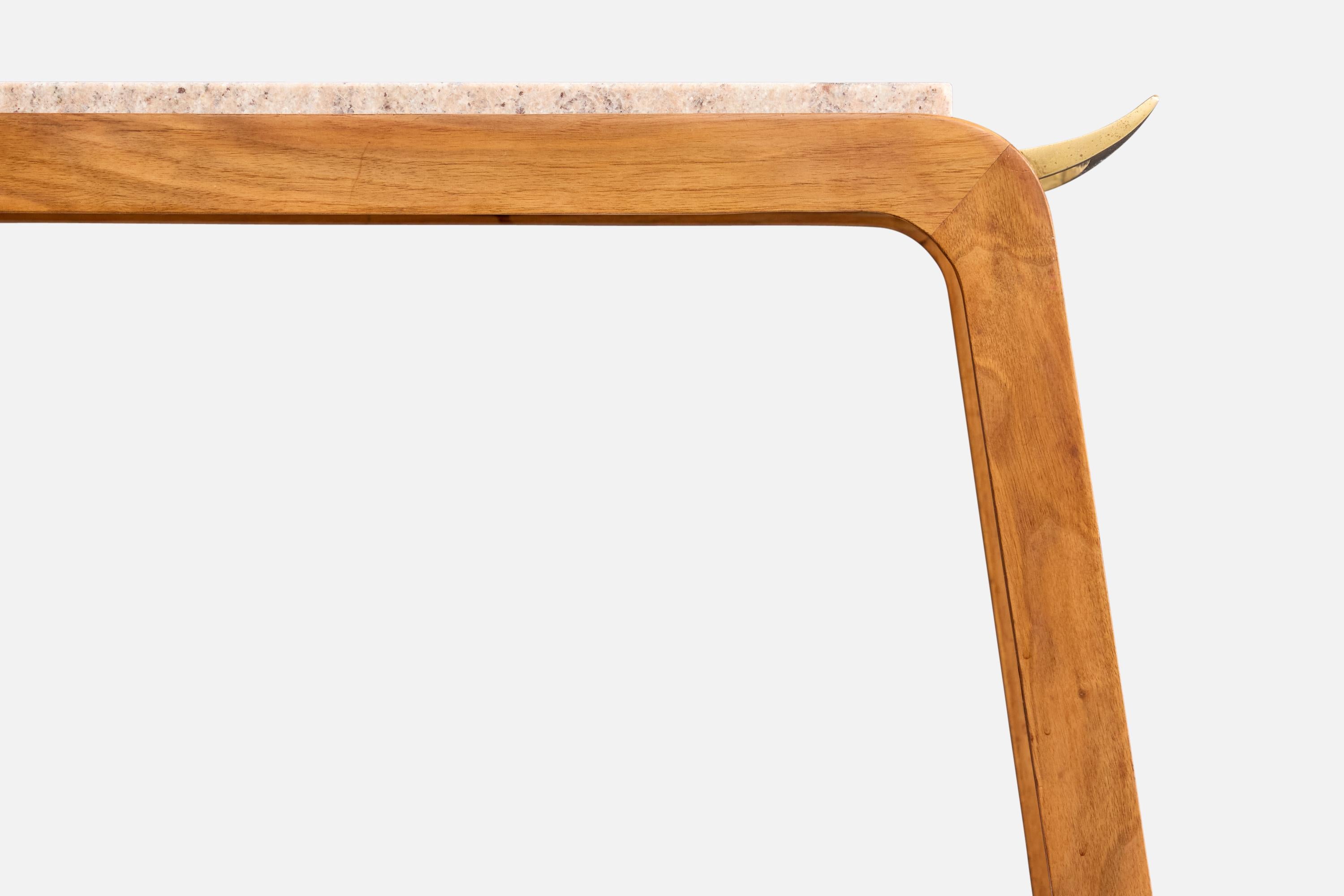 Diseñador americano, Carrito de bar, Roble, Latón, Mármol, EE.UU., Años 50 mediados del siglo XX en venta
