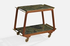 Amerikanischer Designer, Barwagen, Holz, Messing, Marmor, USA, 1950er Jahre