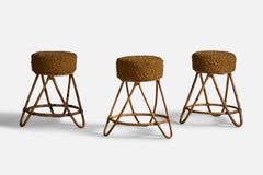 American Designer, Bar Stools, Bamboo, Cane, Fabric, USA, 1950s