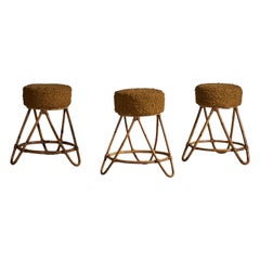 American Designer, Bar Stools, Bamboo, Cane, Fabric, USA, 1950s